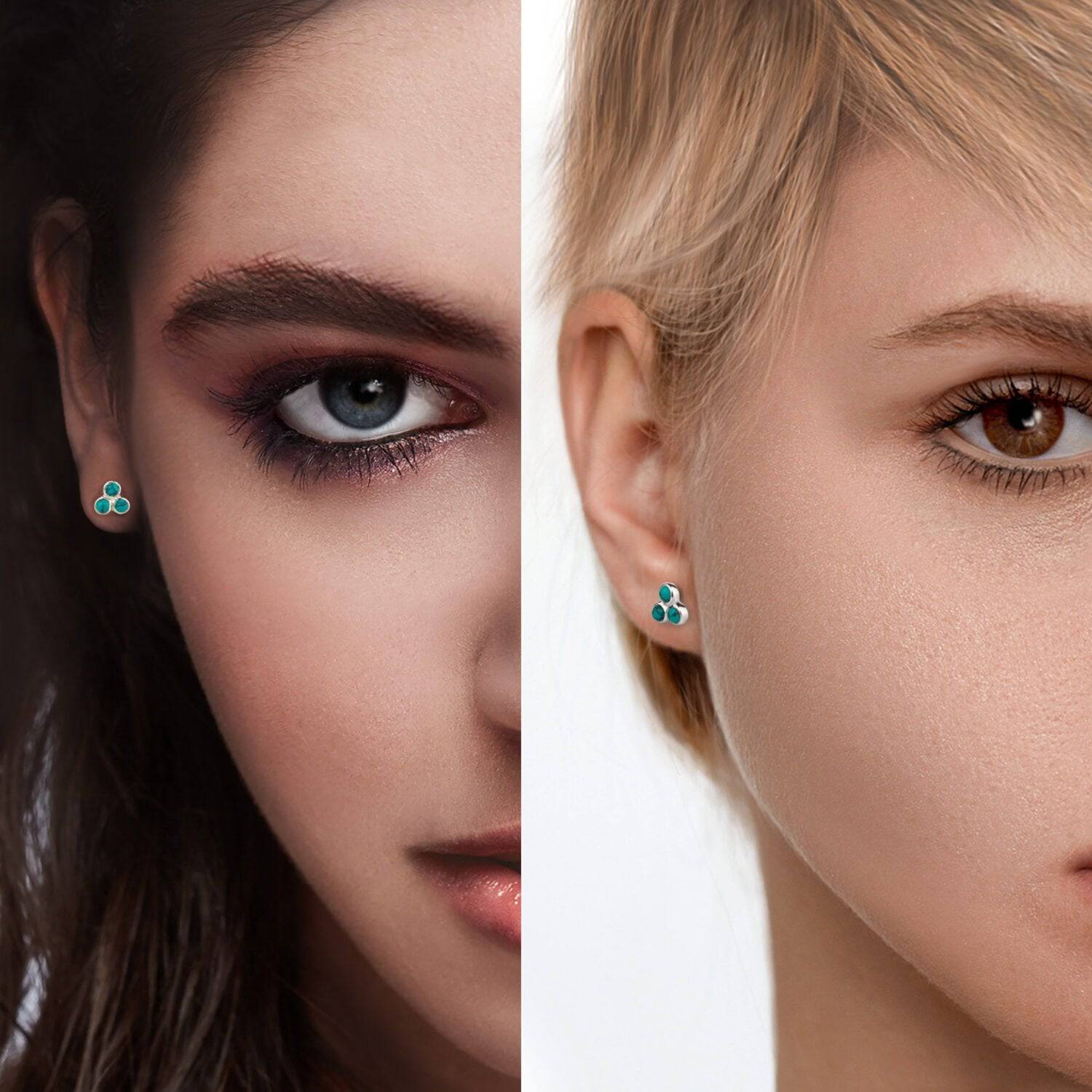 Turquoise Trilogy Studs in Sterling Silver