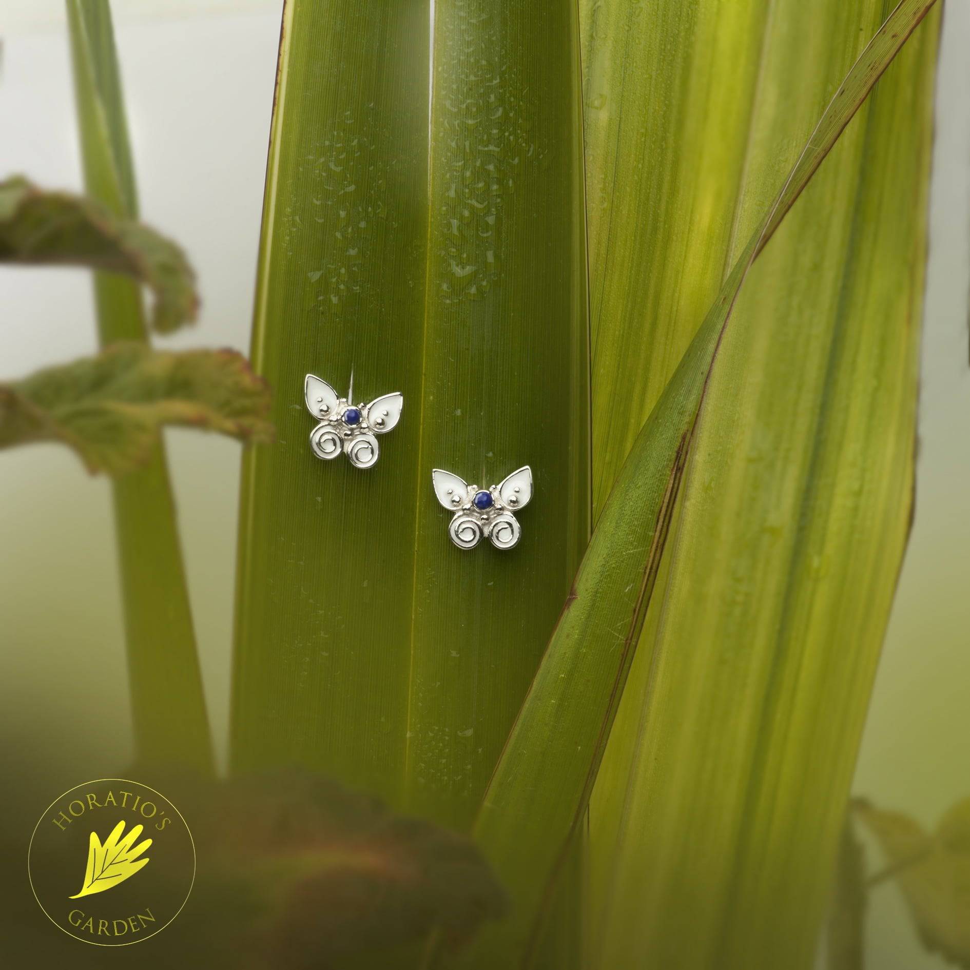 Butterfly Enamel Studs In Sterling Silver