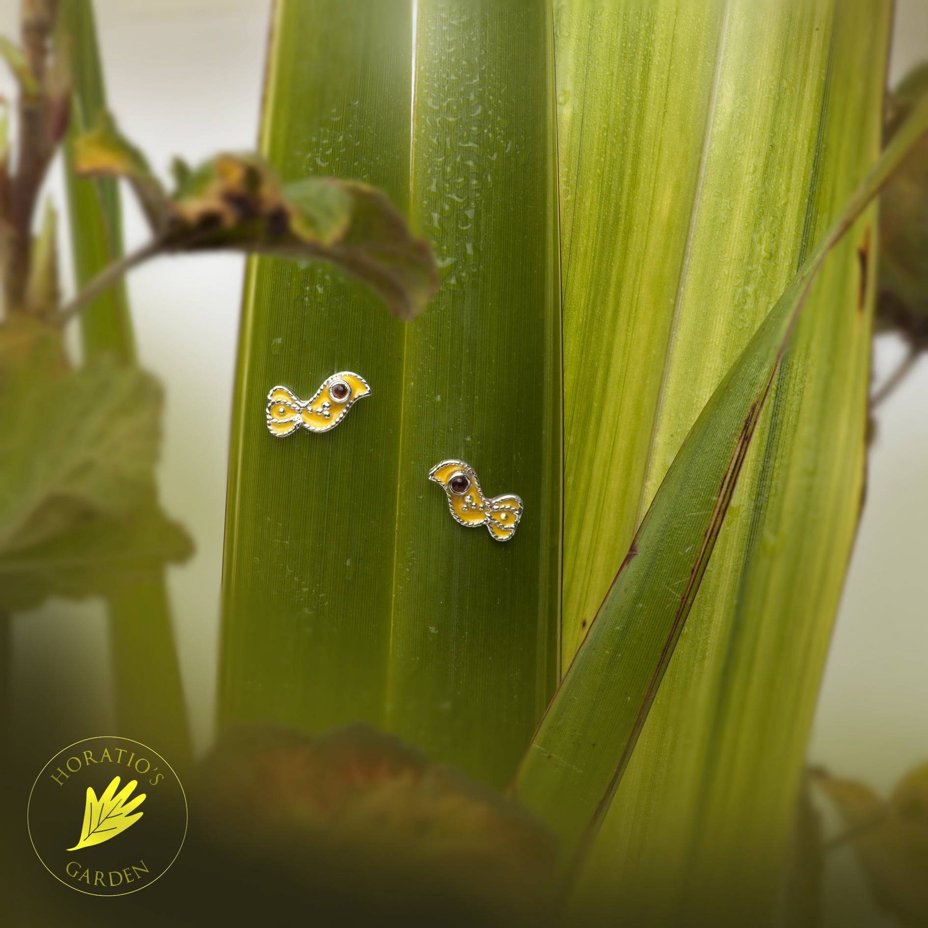 Yellow Songbird Enamel Stud Earrings in Sterling Silver