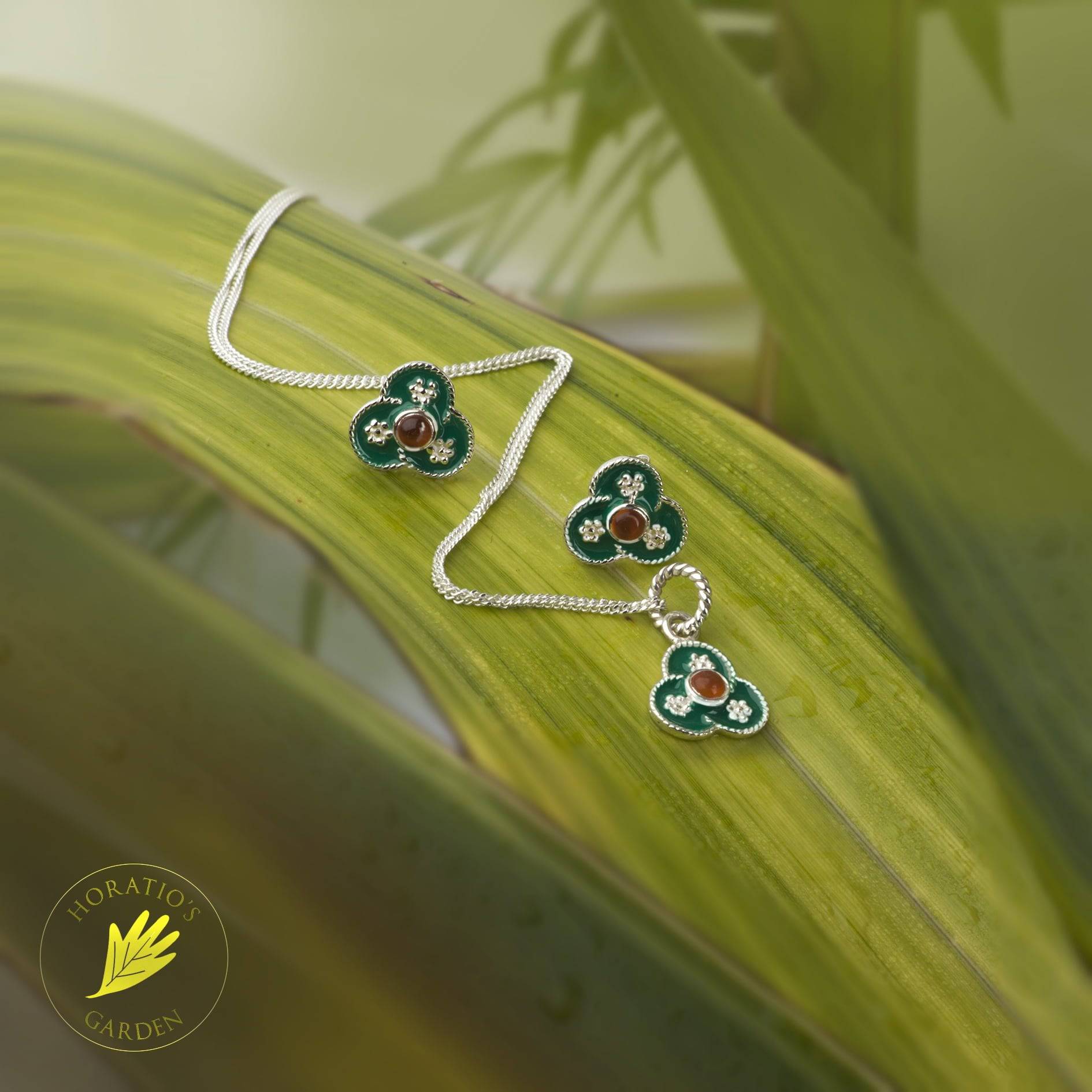 Green Bouquet Jewellery Set in Sterling Silver