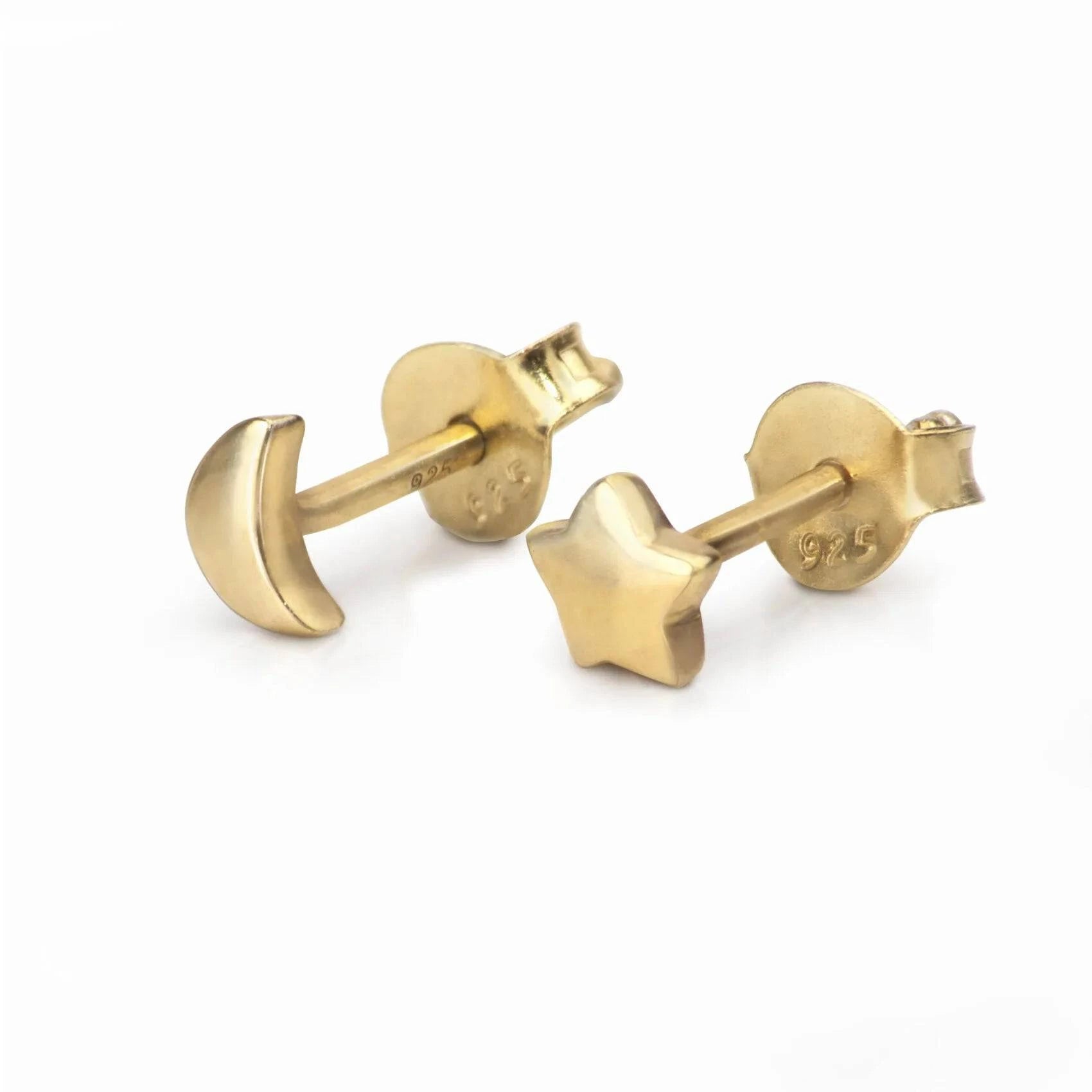 Moon and Star Studs Earrings in Gold Vermeil