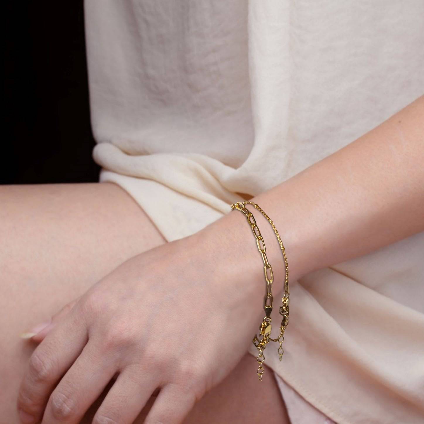 Paper Clip Bracelet In Sterling Silver and Gold Vermeil