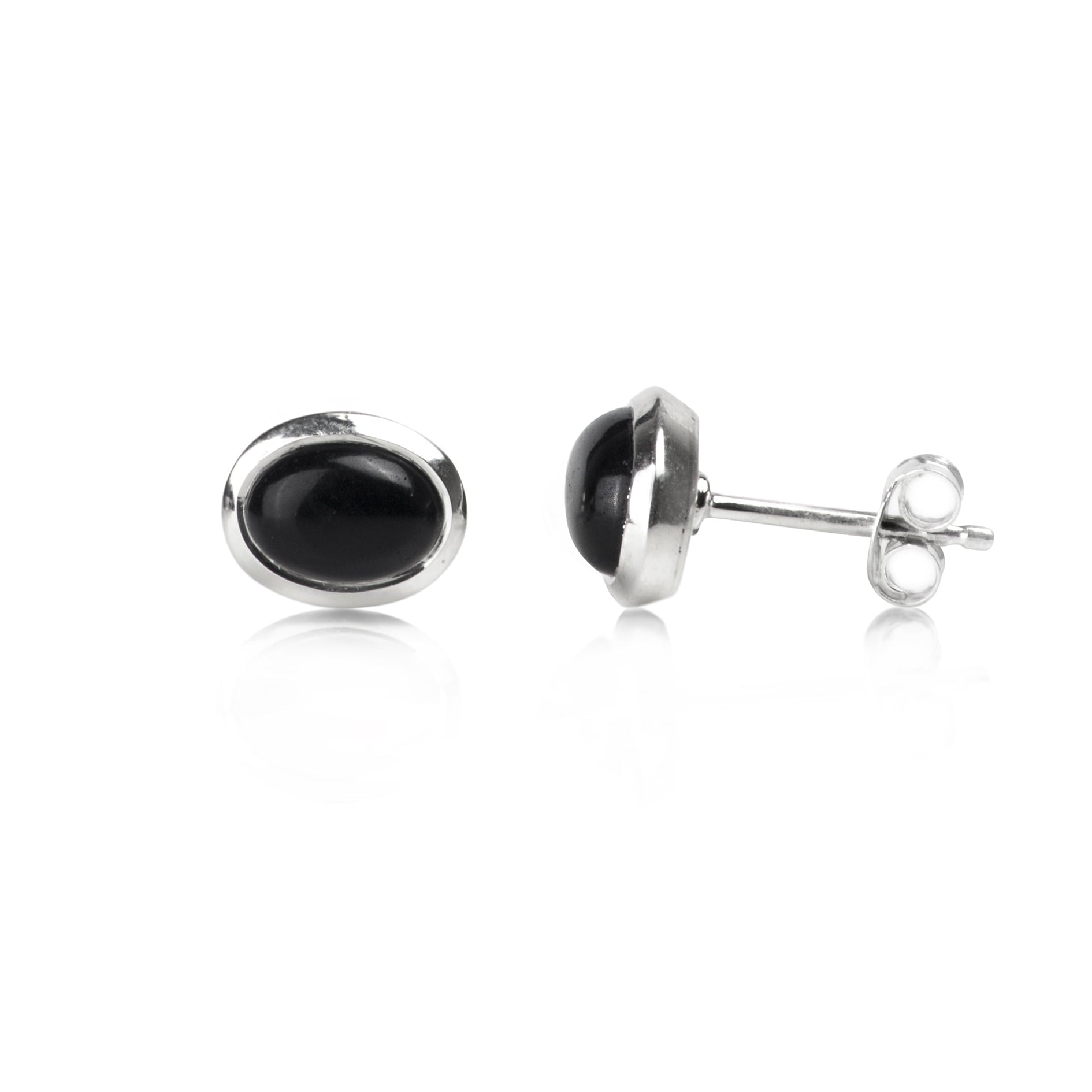 Oval Black Onyx Studs in Sterling Silver