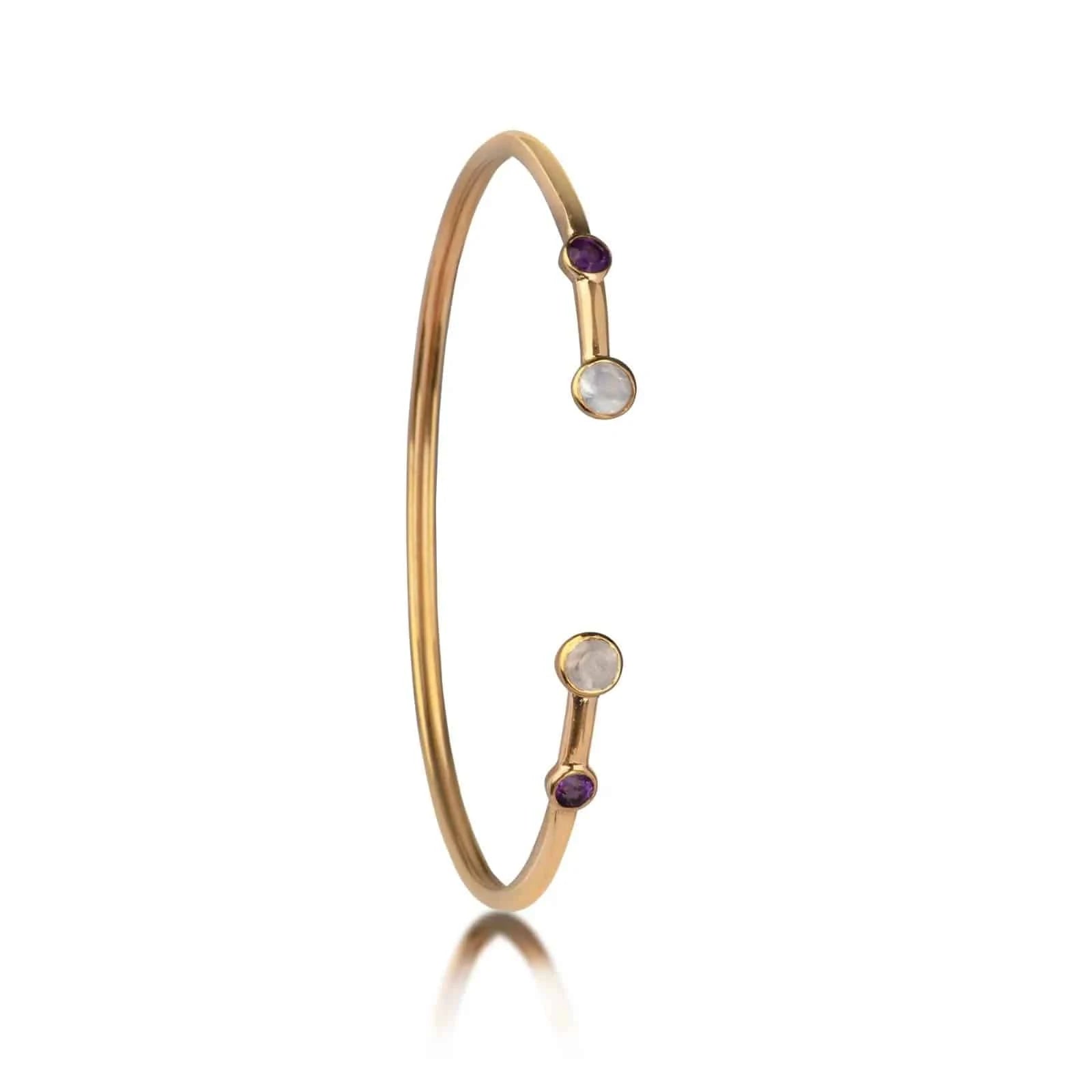 Gold Bangle with Moonstone & Amethyst Gemstones