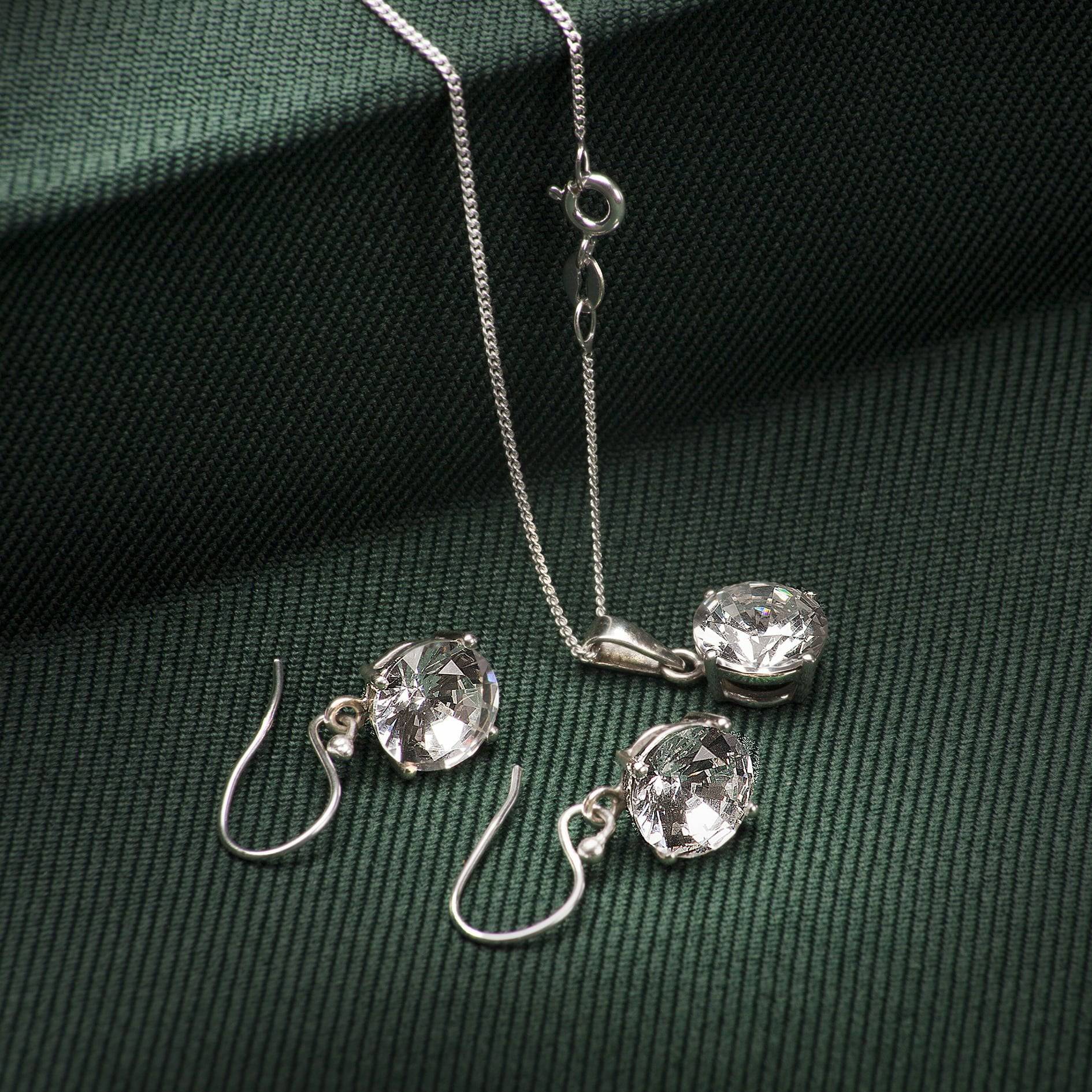 Round Crystal Jewellery Set in Sterling Silver