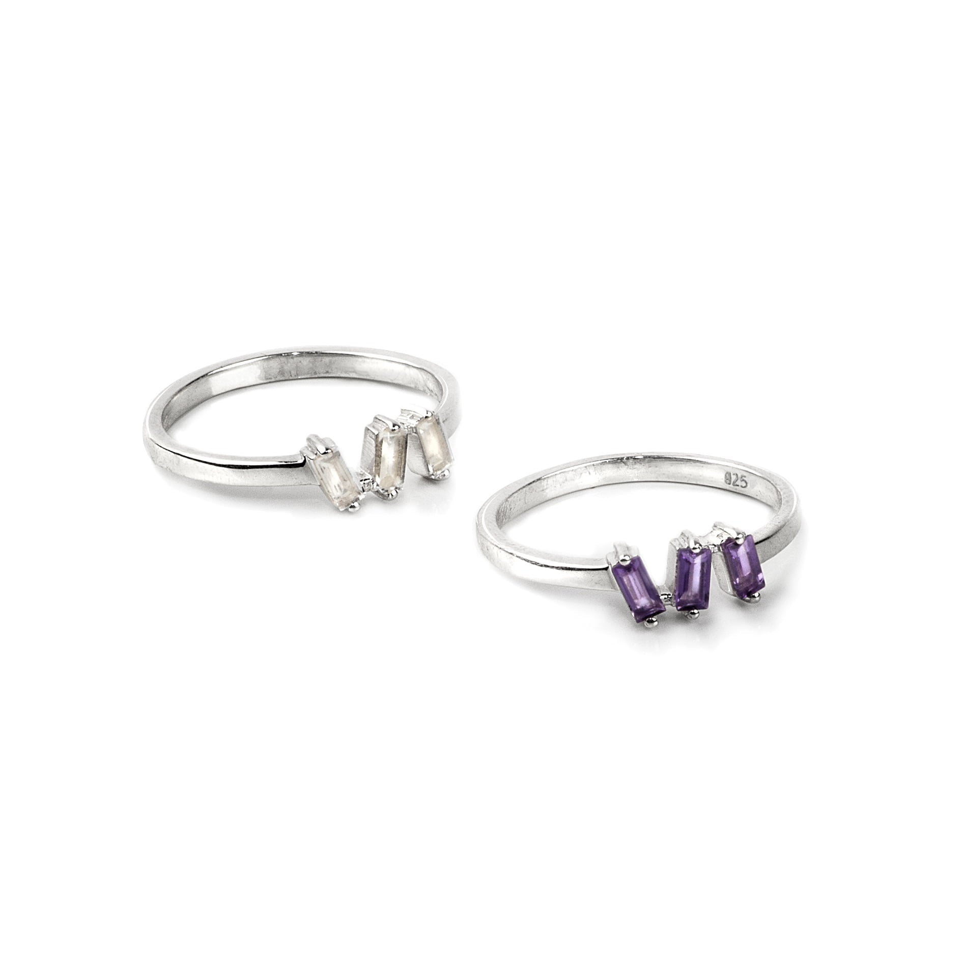 Amethyst Baguette Cut Ring in Sterling Silver