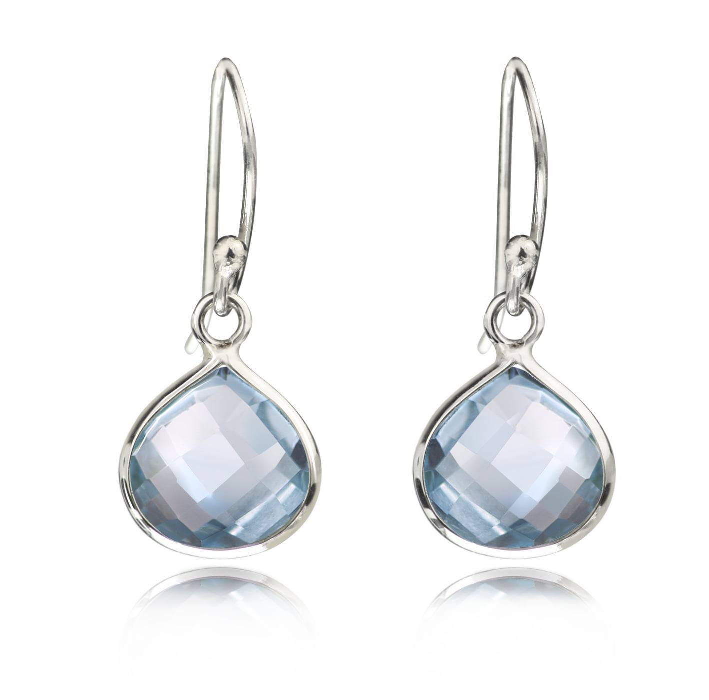 Teardrop Earrings with Genuine Blue Topaz Gemstones in Sterling Silver