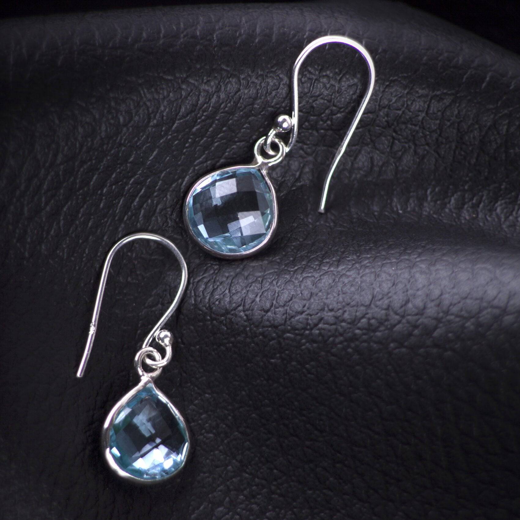 Teardrop Earrings with Genuine Blue Topaz Gemstones in Sterling Silver