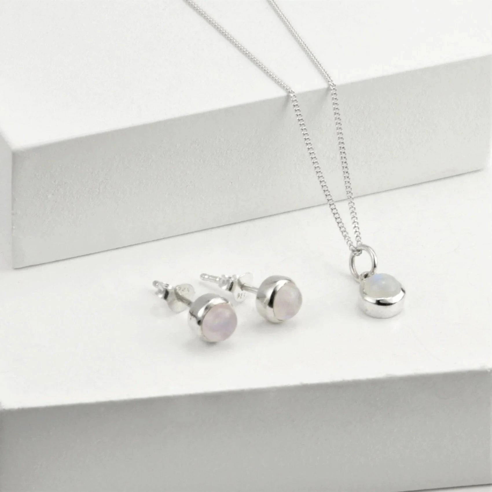 June Birthstone Jewellery Set in Moonstone - Studs and Charm Necklace