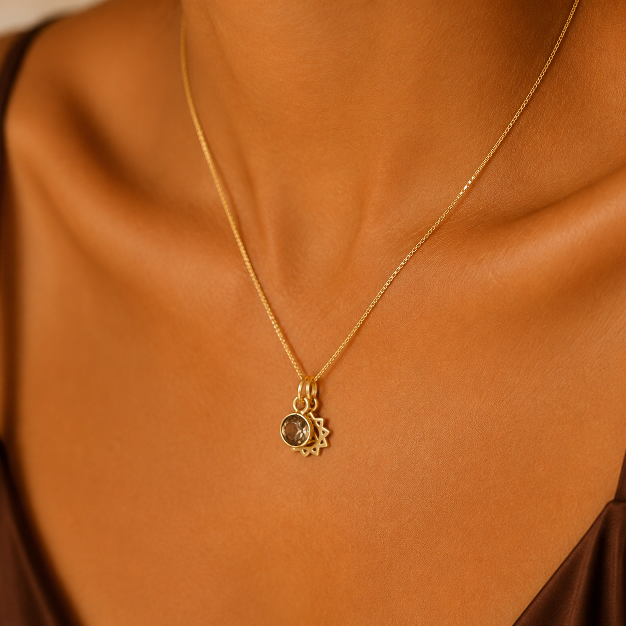 Solar Plexus Chakra/Manipura Chakra Charm Necklace In Gold Vermeil- Citrine