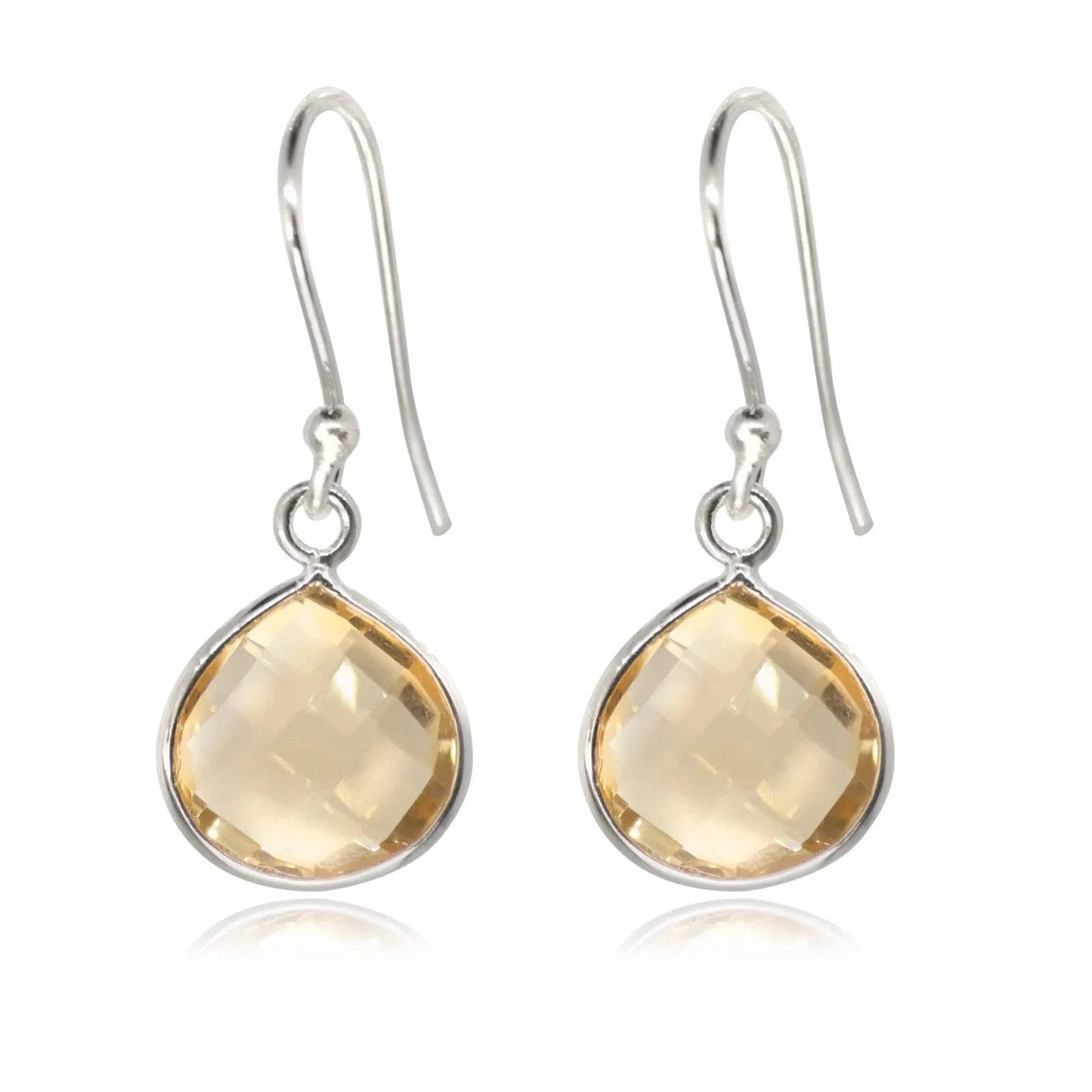 Teardrop Earrings with Citrine Stone in Sterling Silver