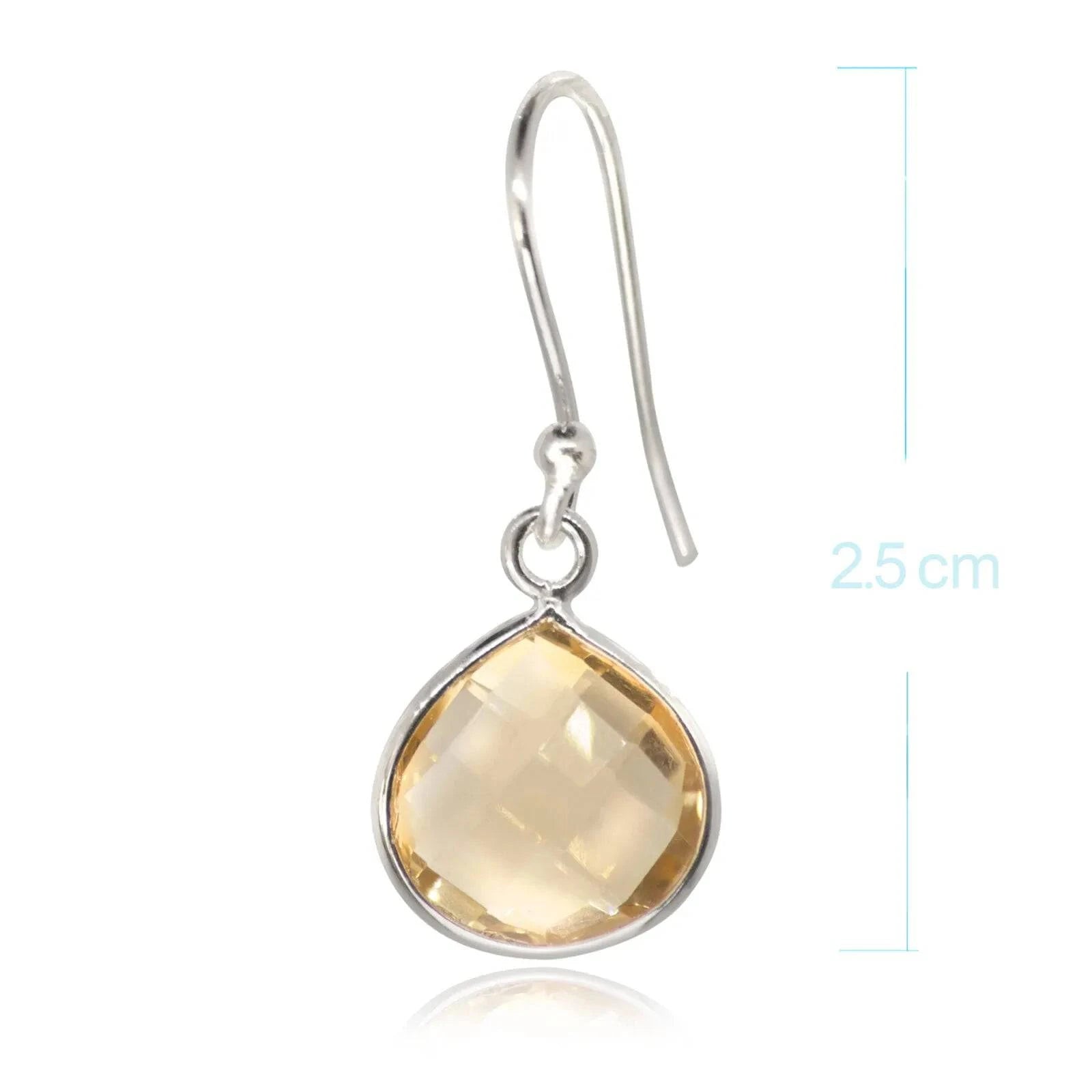Teardrop Earrings with Citrine Stone in Sterling Silver