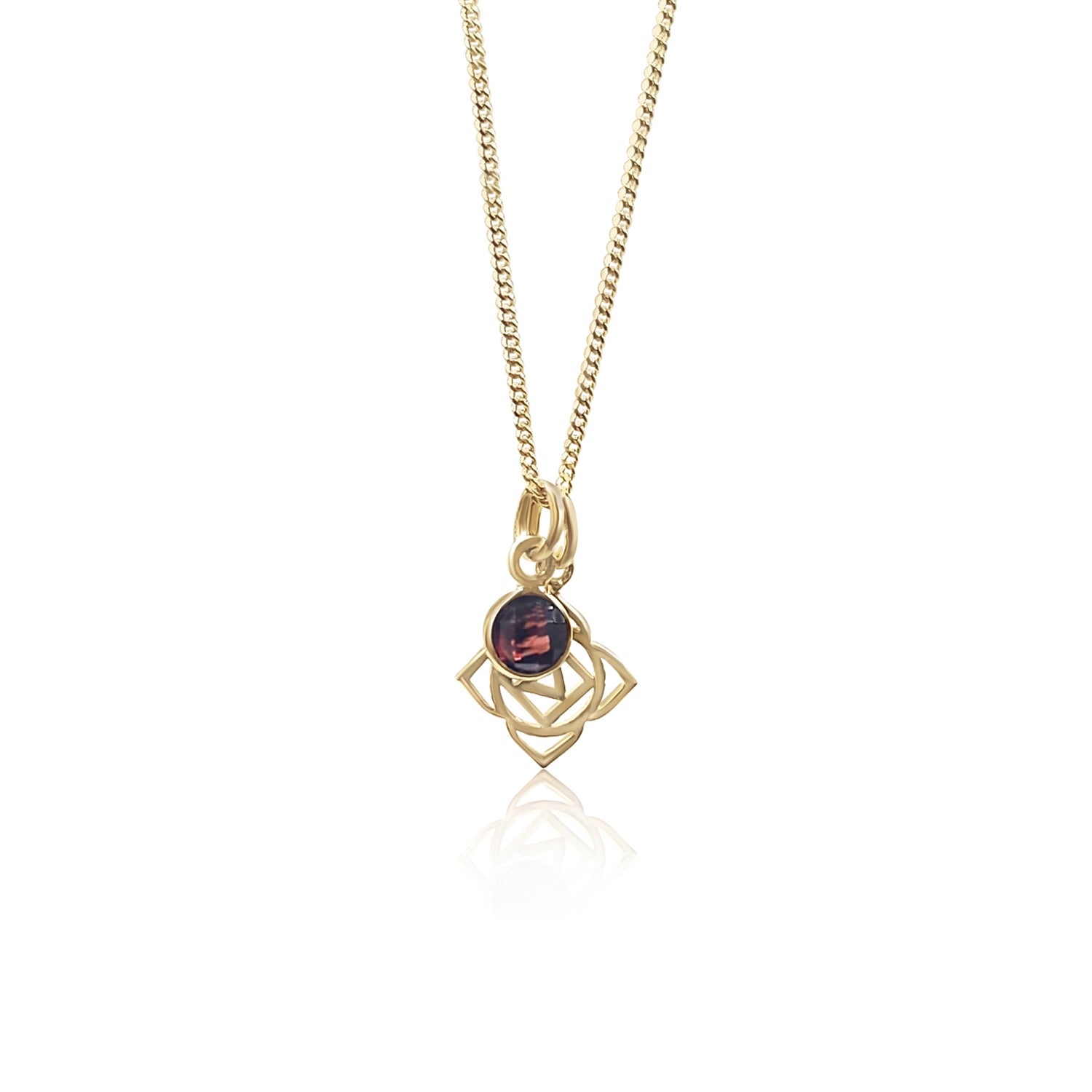 Root Chakra/Muladhara Chakra Charm Necklace In Gold Vermeil- Garnet