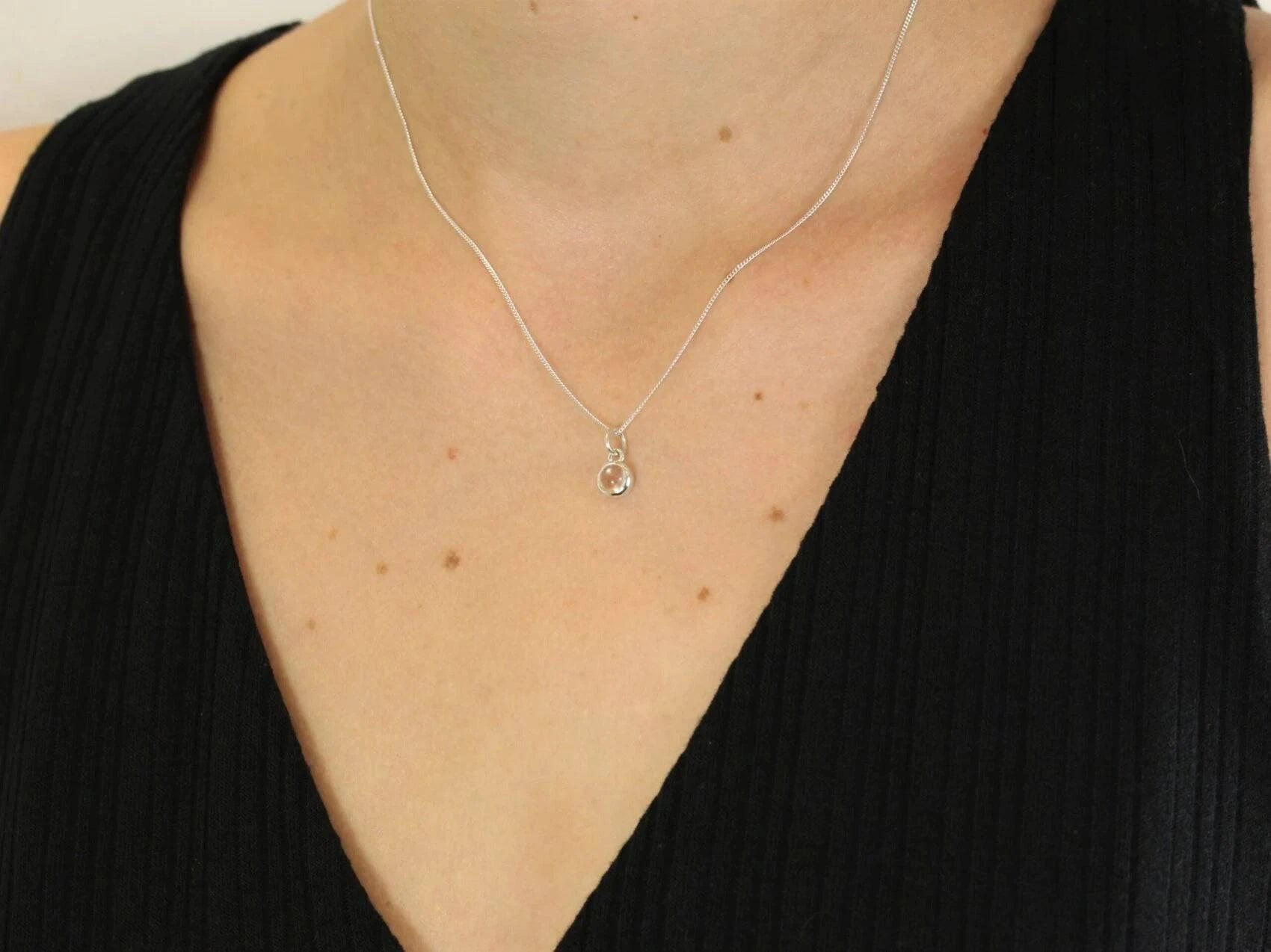 April Birthstone Necklace - Crystal Gemstone Charm in Sterling Silver