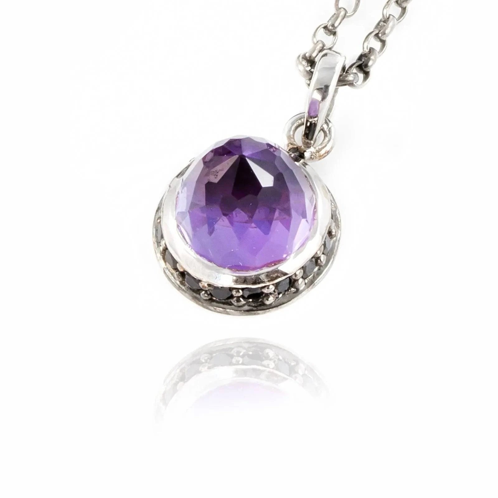 Istanbul Secret Amethyst and Black Spinel Pendant Necklace in Sterling Silver
