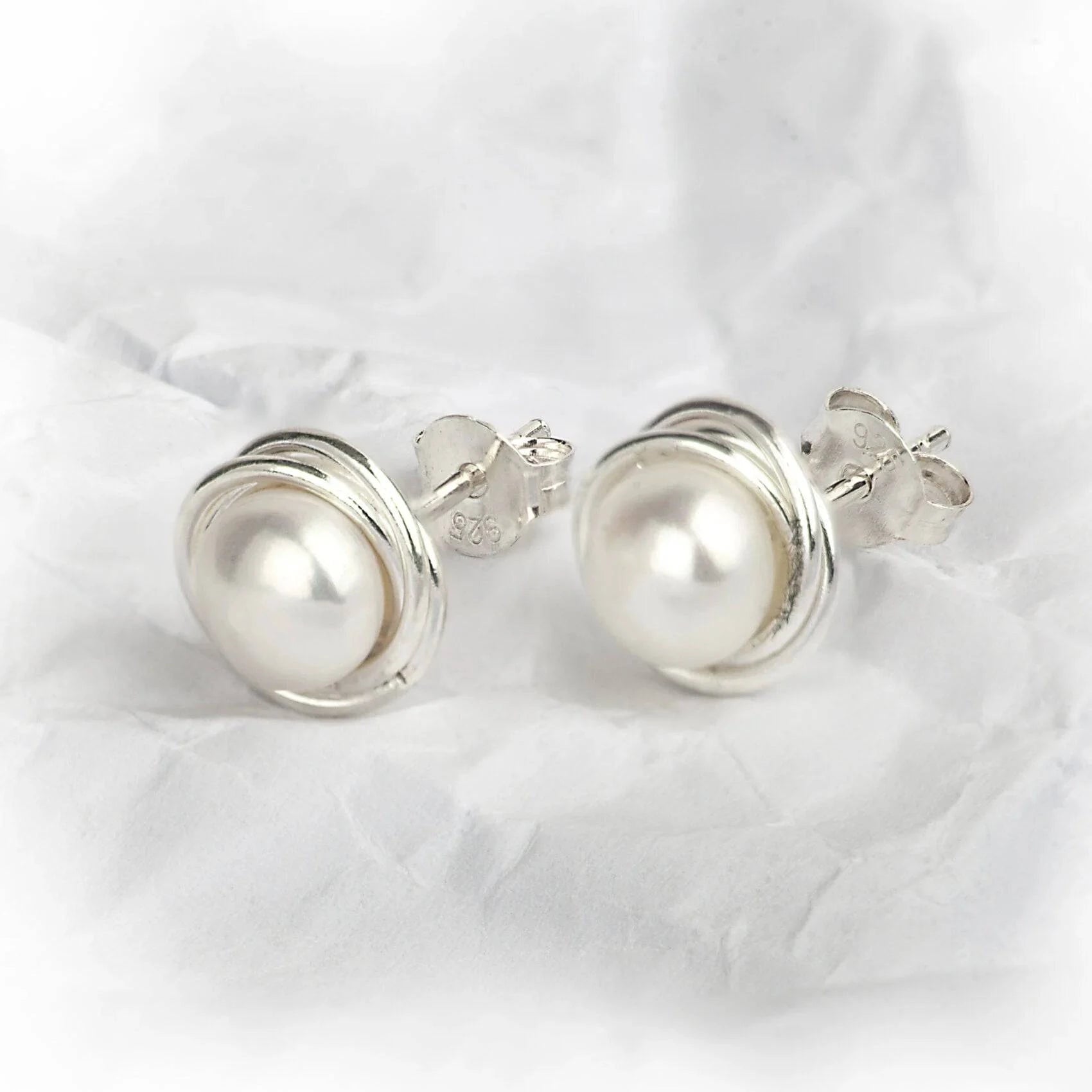 Elegant Fresh Water Pearl Studs in 925 Sterling Silver