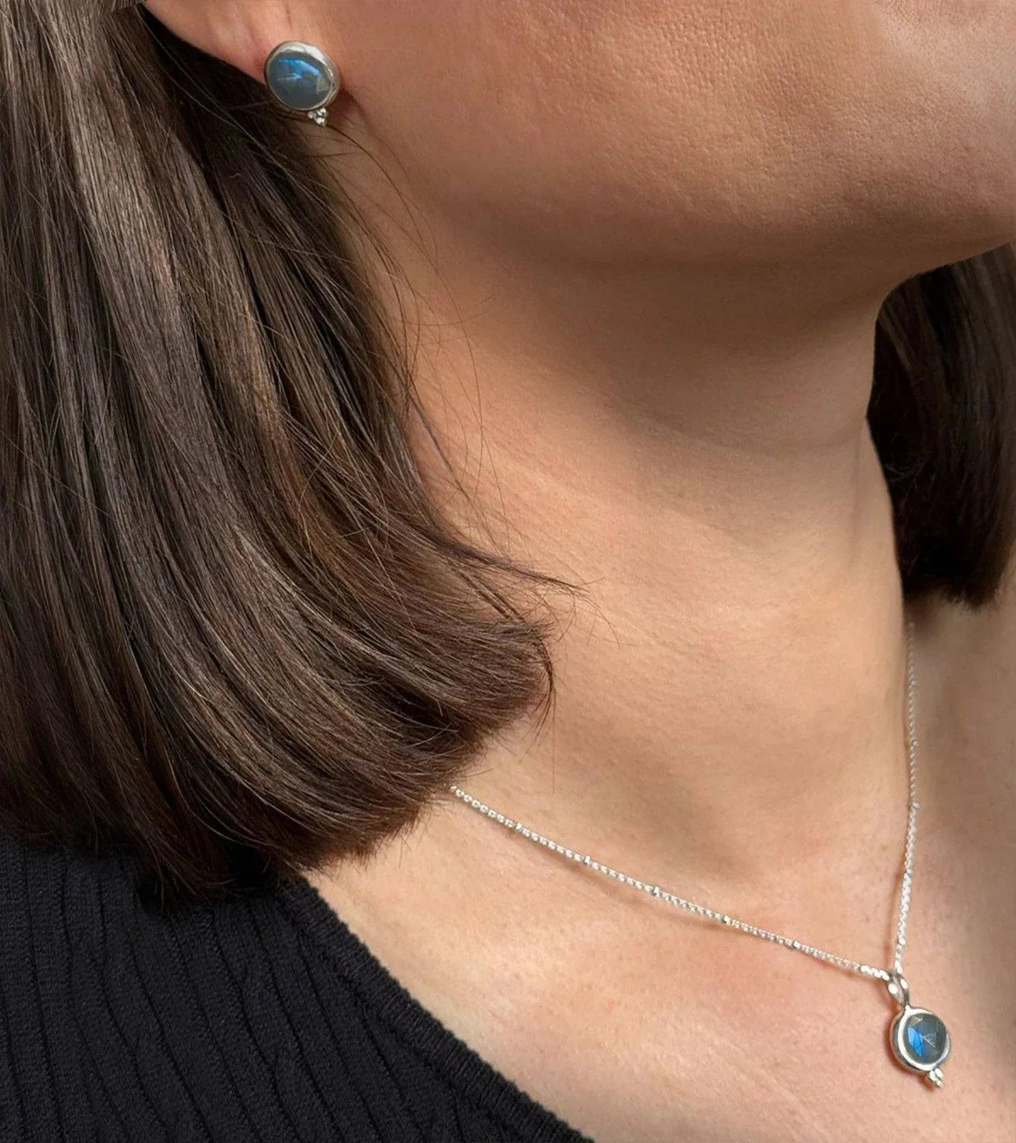 Labradorite 'You Are Loved' Stud Earrings In Sterling Silver