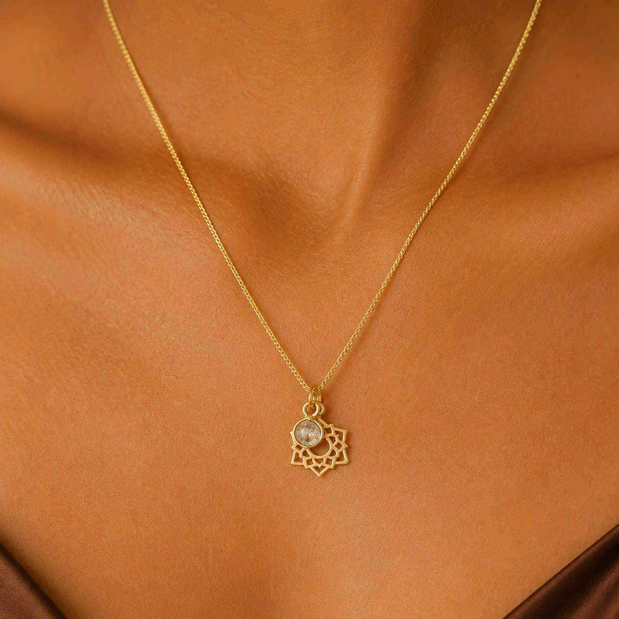 Crown Chakra/Sahastrara Charm Necklace In Gold Vermeil- Moonstone