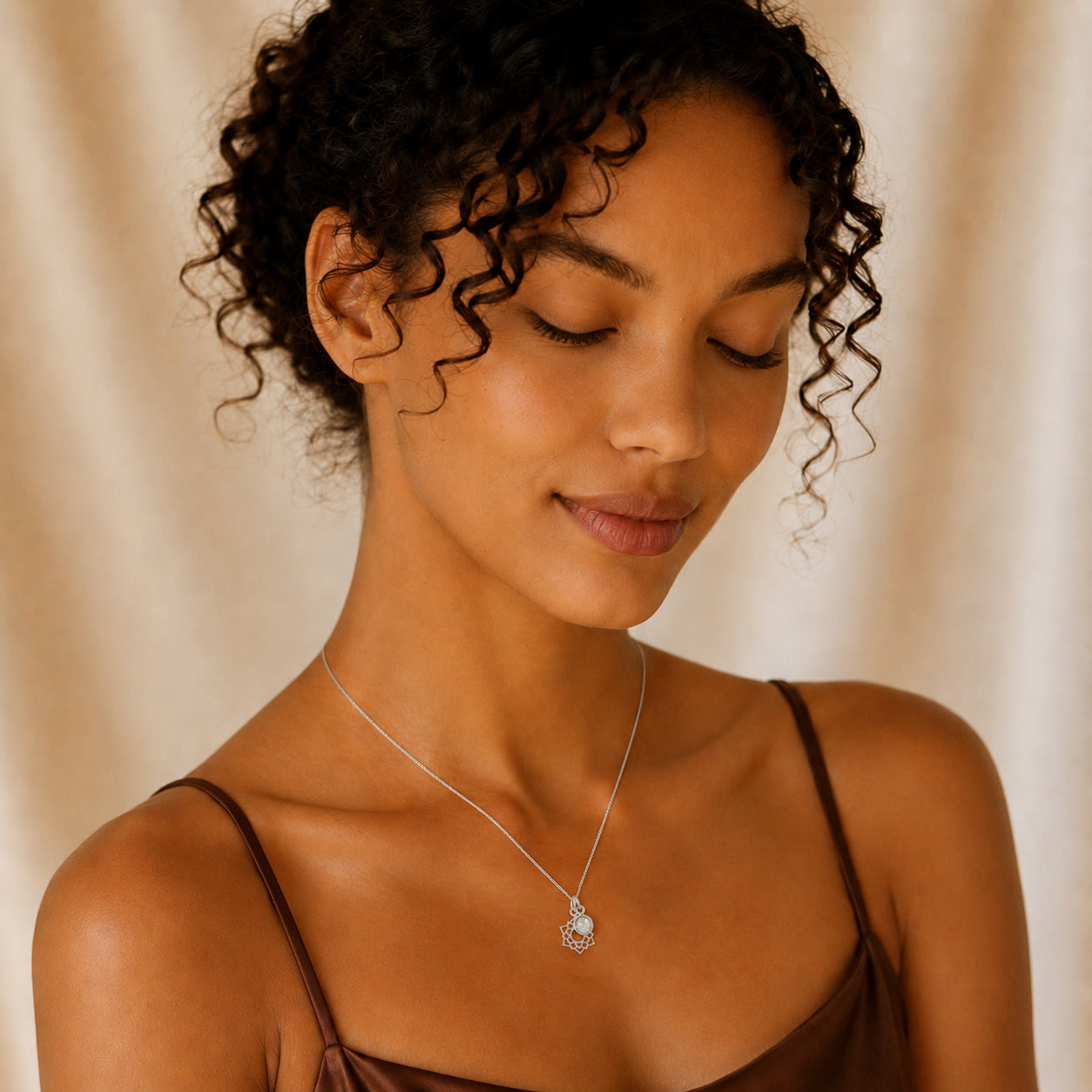Crown Chakra/Sahastrara Charm Necklace In Sterling Silver - Moonstone