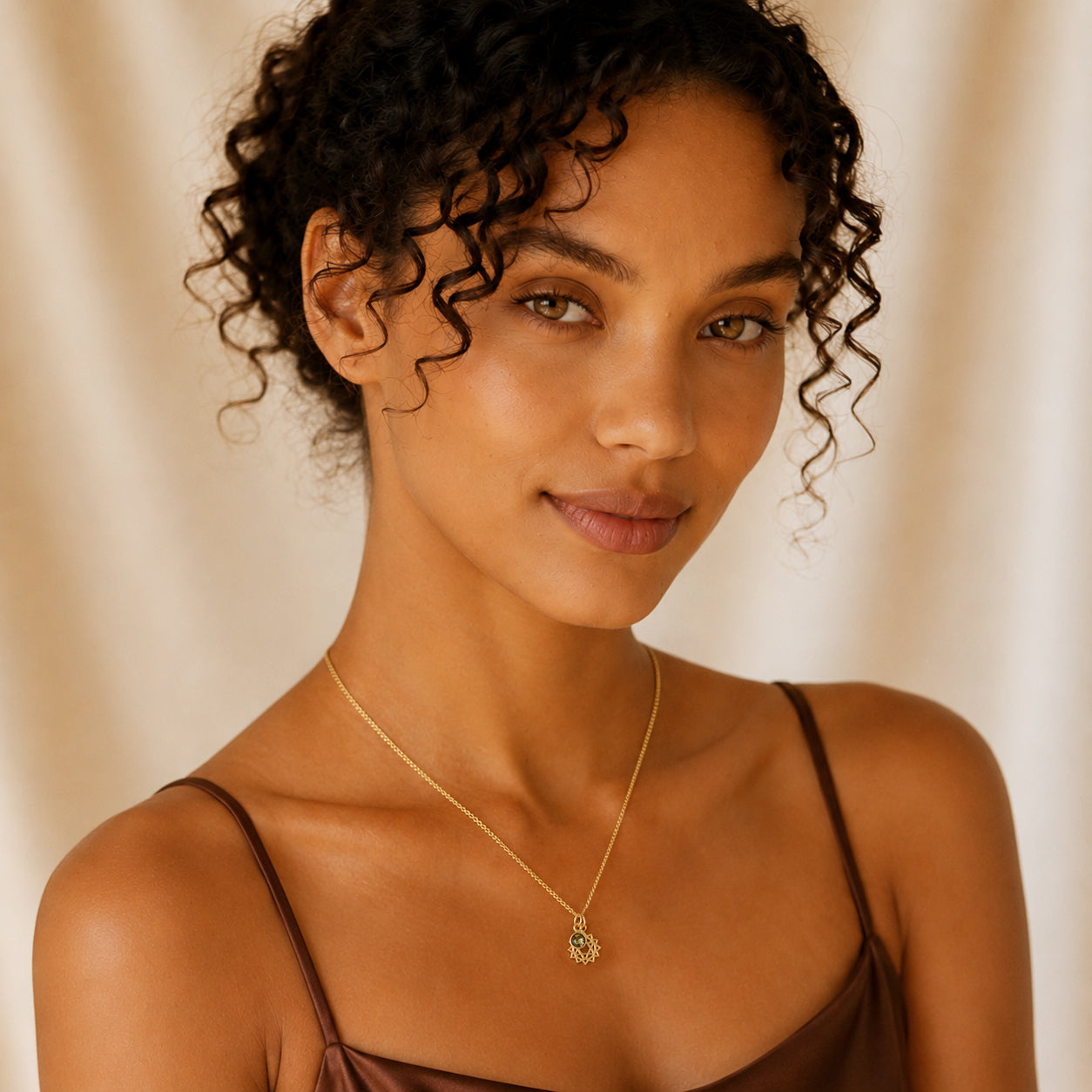 Heart Chakra/Anahata Chakra Charm Necklace In Gold Vermeil- Peridot