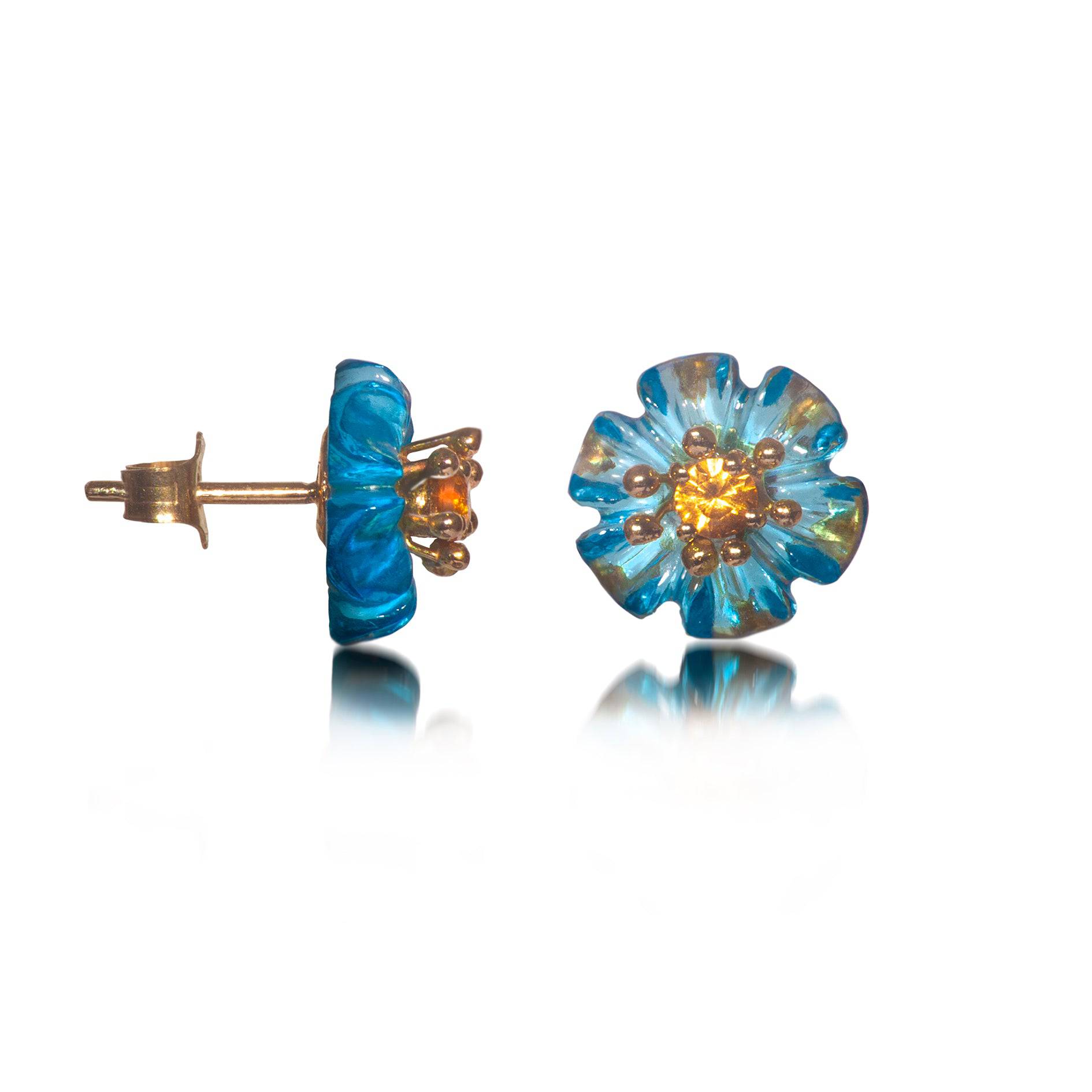 Flower Studs with Blue Topaz and Citrine In 14ct Solid Gold