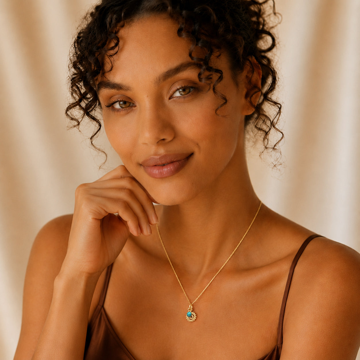 Throat Chakra/Vishuddha Chakra Charm Necklace In Gold Vermeil- Turquoise