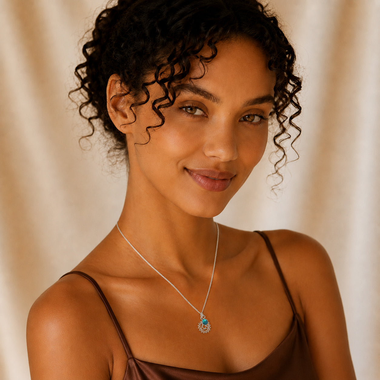 Throat Chakra/Vishuddha Chakra Charm Necklace In Sterling Silver - Turquoise