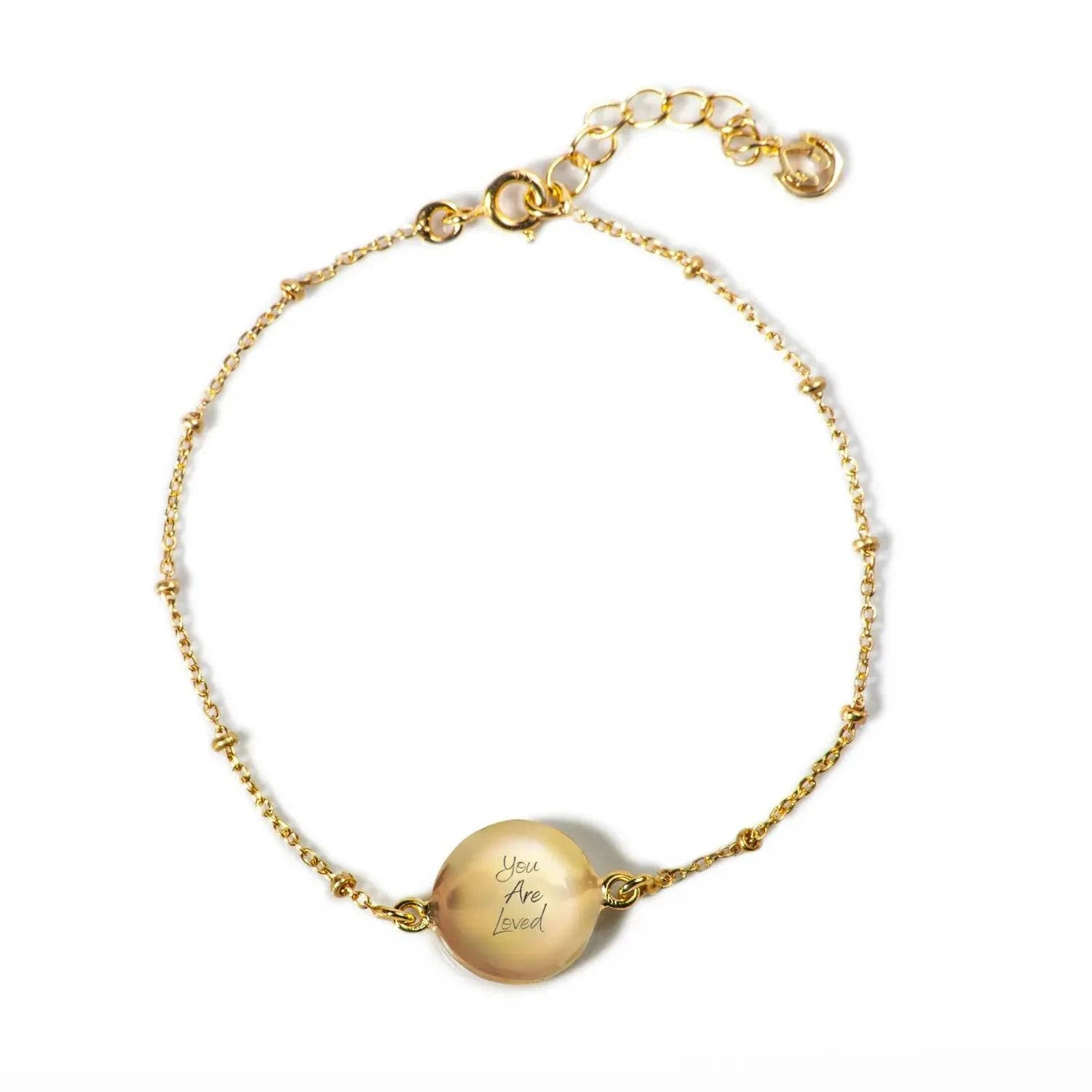 Moonstone 'You Are Loved' Bracelet In Gold Vermeil