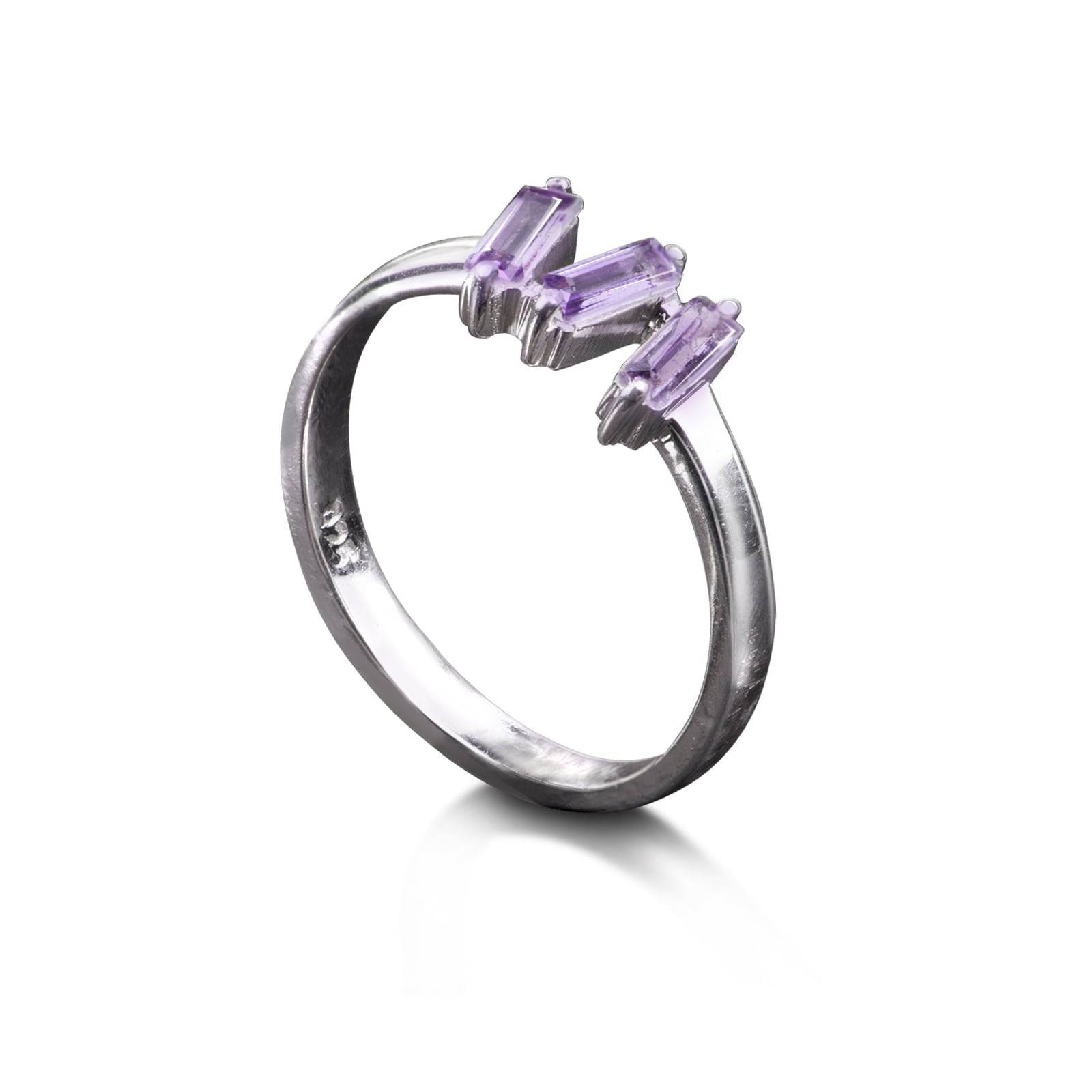 Amethyst Baguette Cut Ring in Sterling Silver