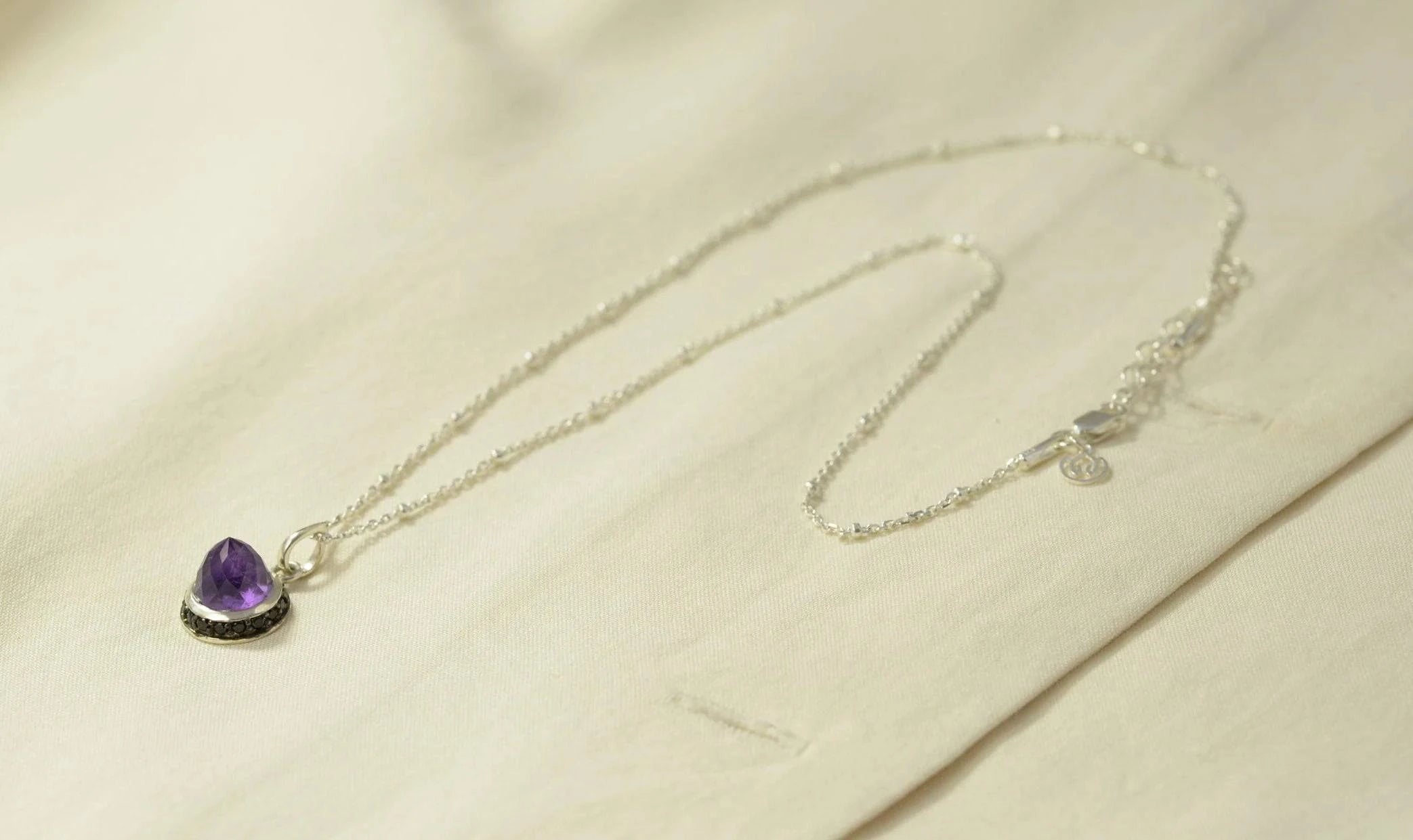 Istanbul Secret Amethyst and Black Spinel Pendant Necklace in Sterling Silver