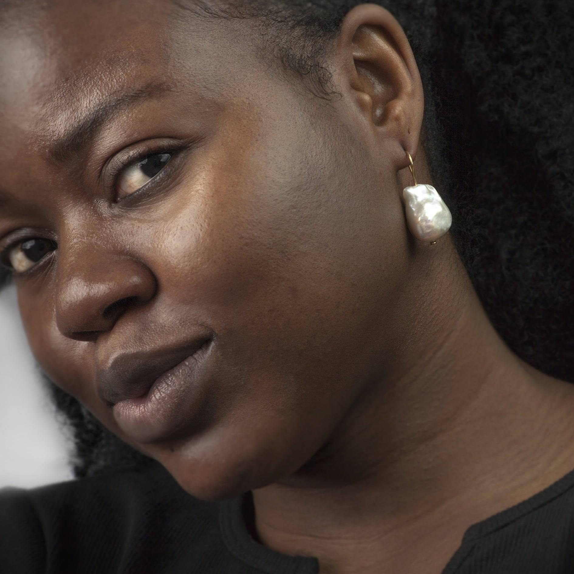 White Baroque Pearl Earrings in Gold Vermeil