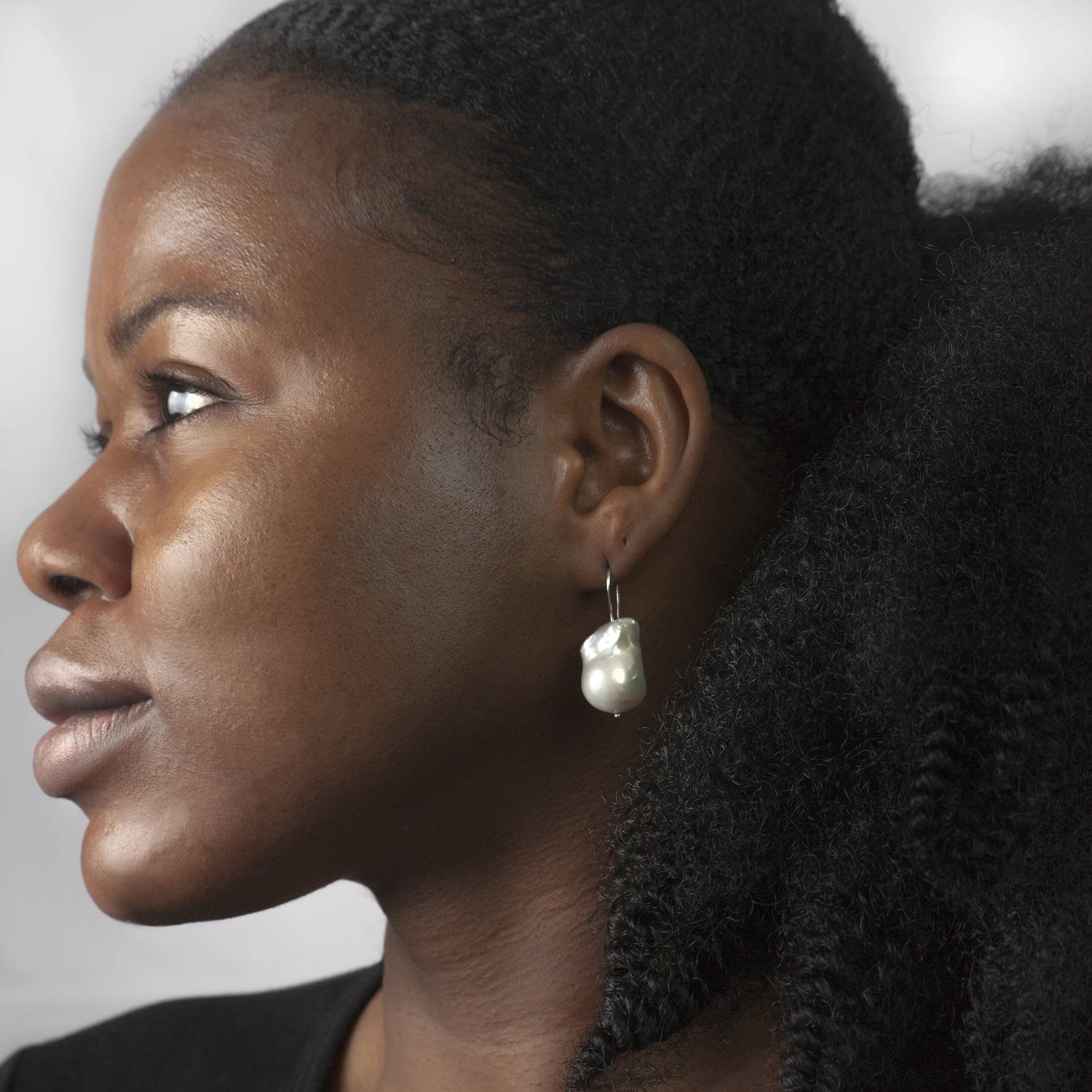 White Baroque Pearl Earrings in Sterling Silver