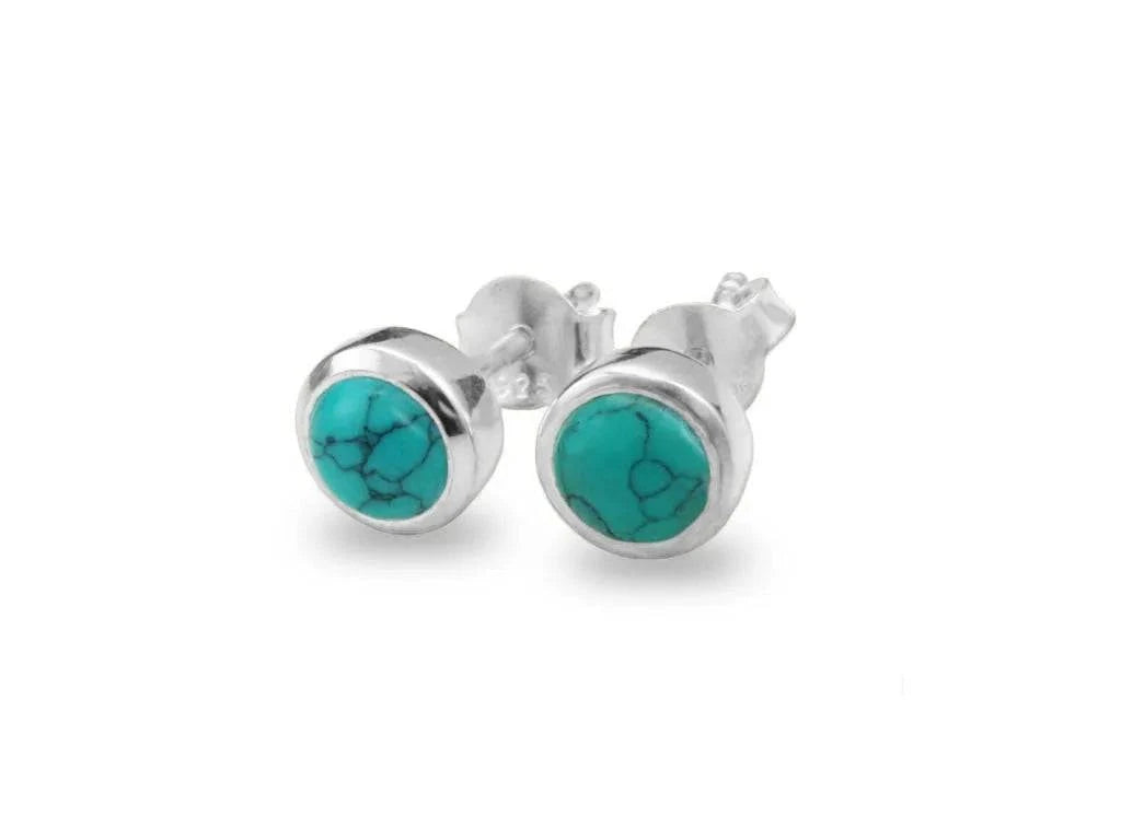 December Birthstone Earring Studs ,Turquoise Gemstone in Sterling Silver