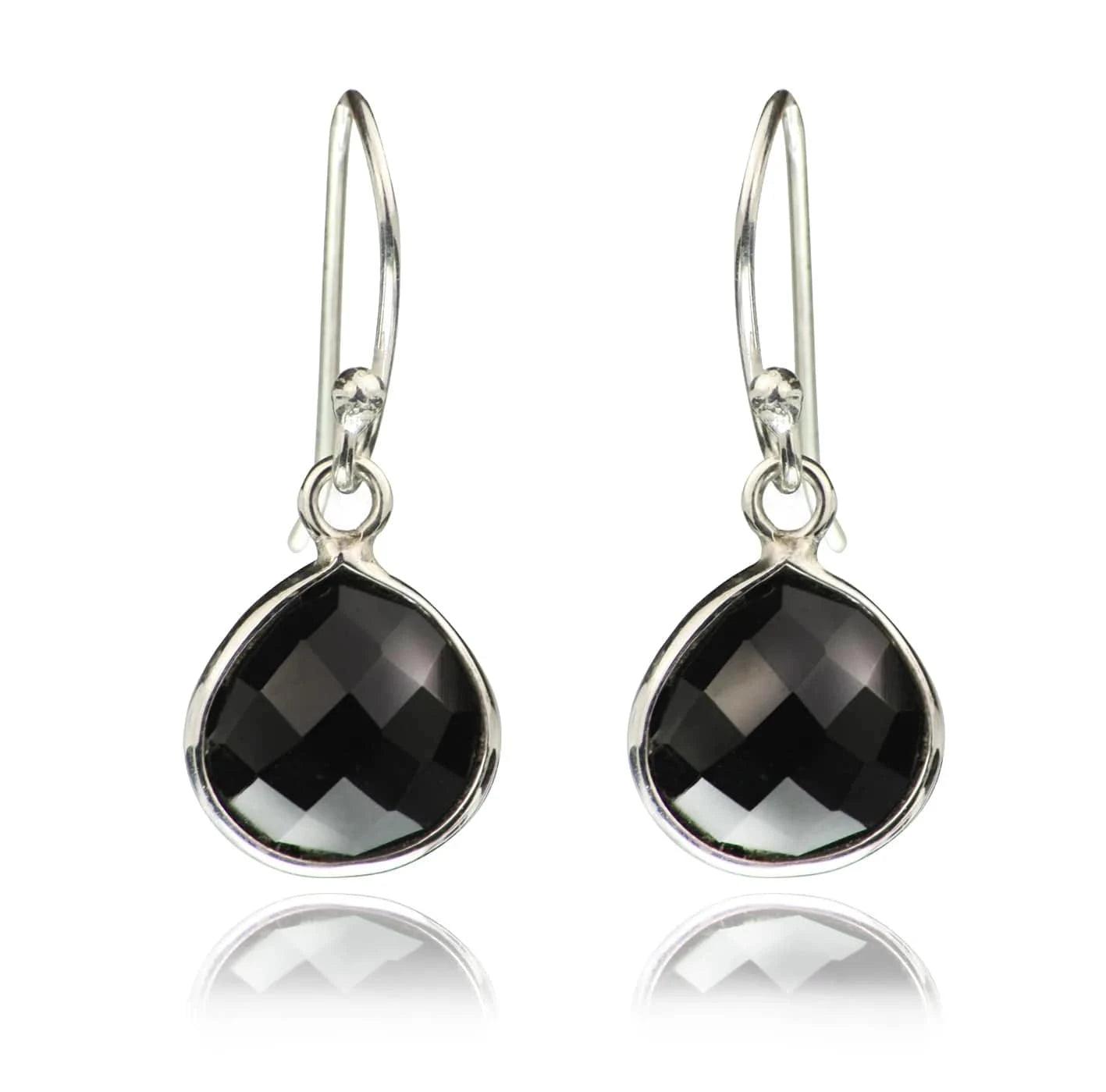 Teardrop Earrings with Genuine Black Onyx Gemstones in Sterling Silver