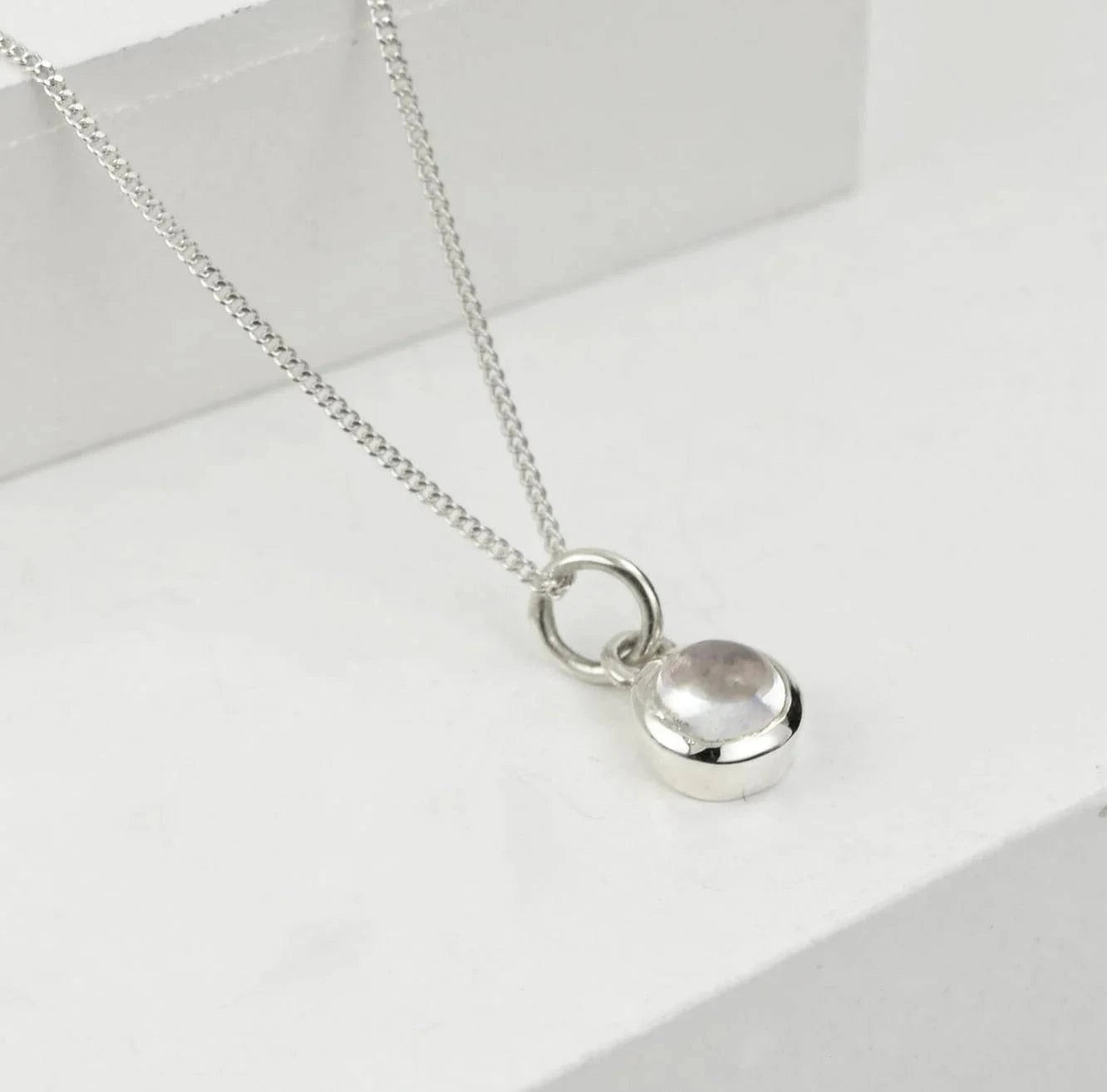 April Birthstone Necklace - Crystal Gemstone Charm in Sterling Silver