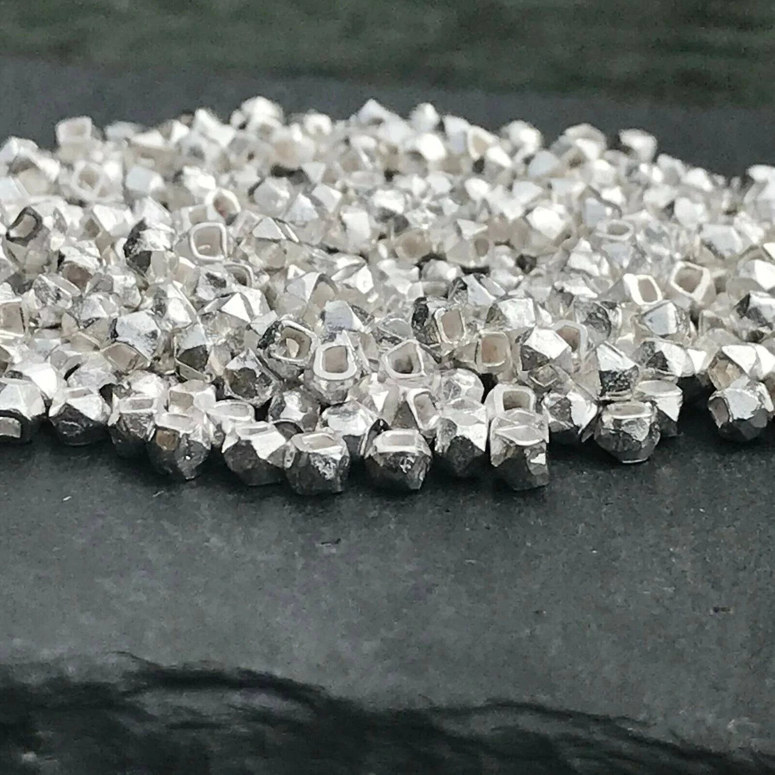 Faceted Round Hollow Beads in 925 Sterling Silver ‚ 3mm Diameter