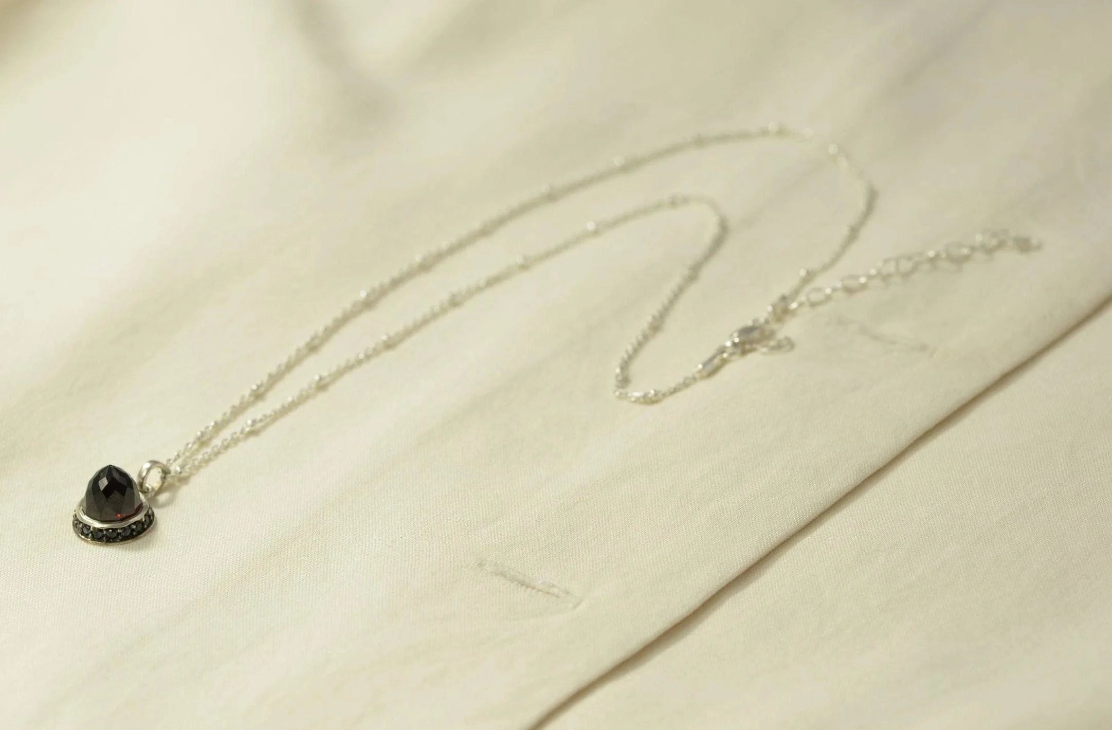 Istanbul Night Garnet and Black Spinel Pendant Necklace in Sterling Silver