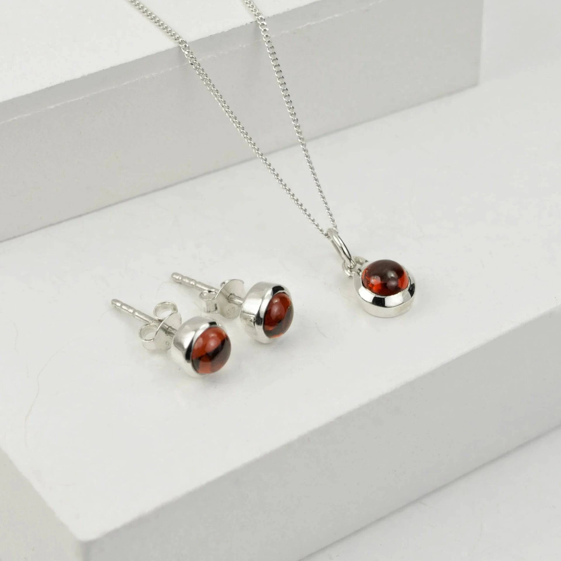 January Birthstone Jewellery Set with Garnet Studs and Charm Necklace