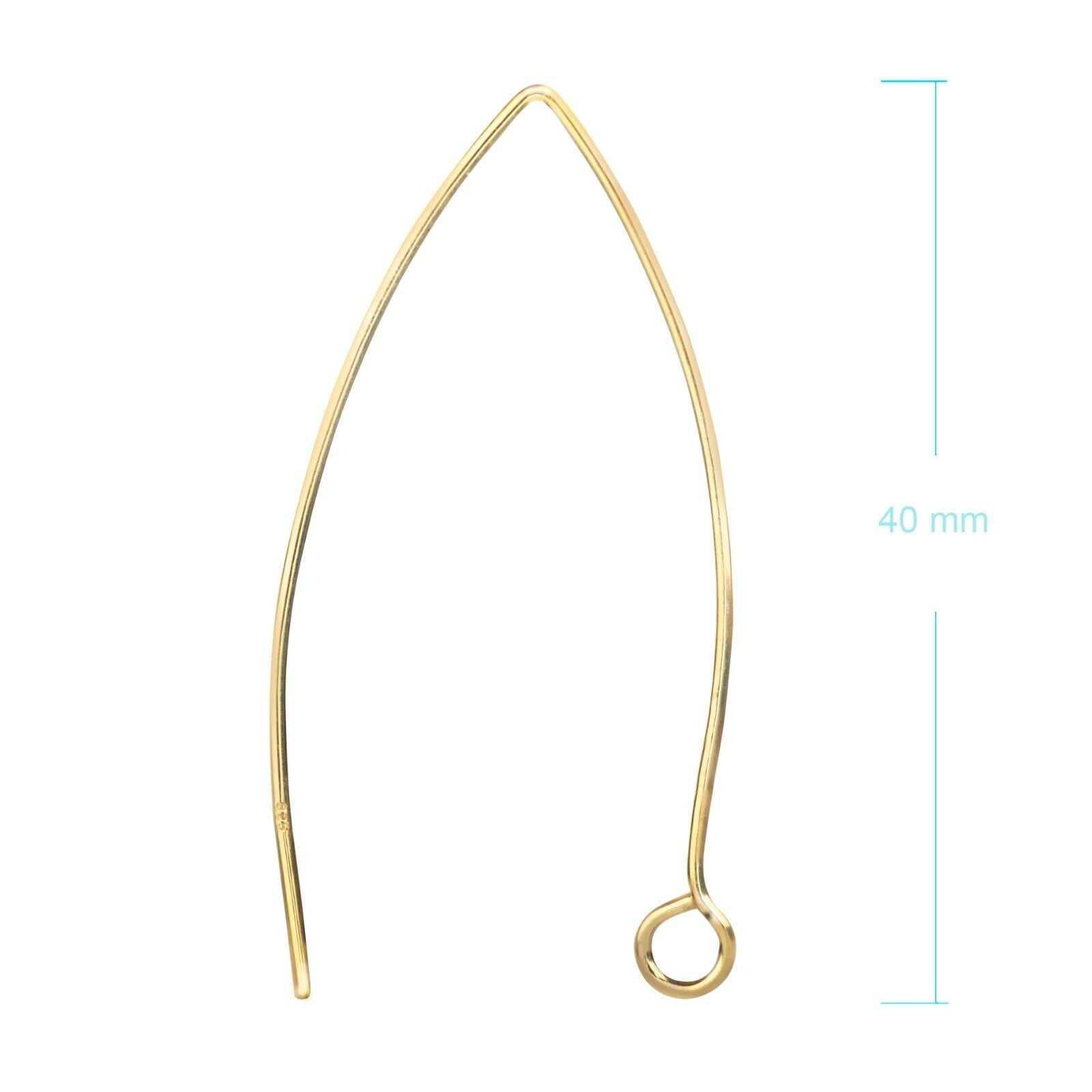 Long Wire Hook Earring Findings in Gold Vermeil- 40mm