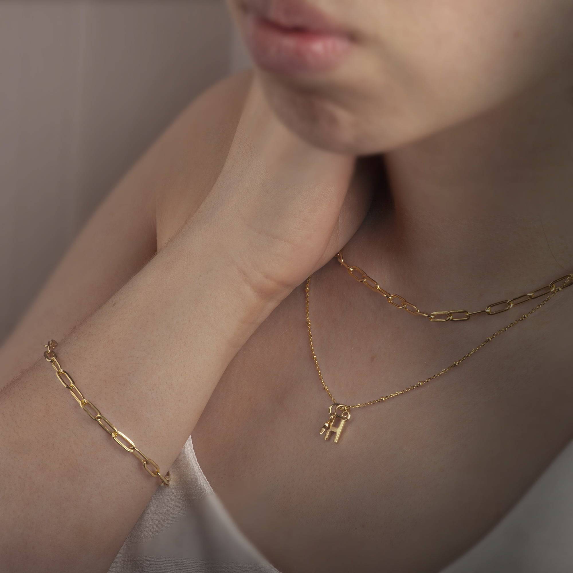 Paper Clip Bracelet In Sterling Silver and Gold Vermeil