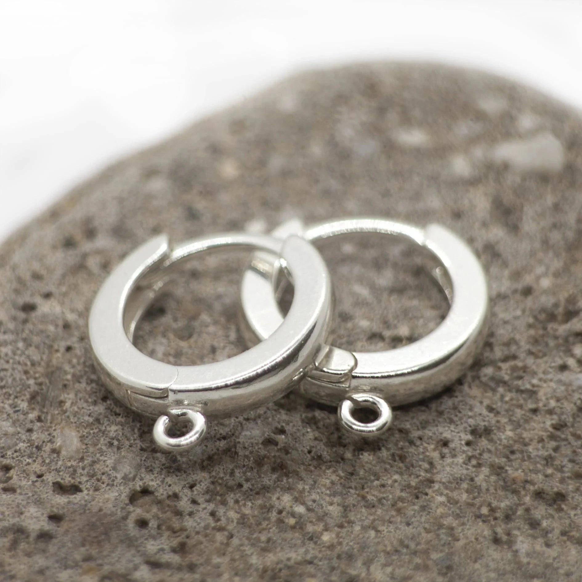 Hinged Huggie Hoop Earring Findings in Sterling Silver - 14mm Diameter