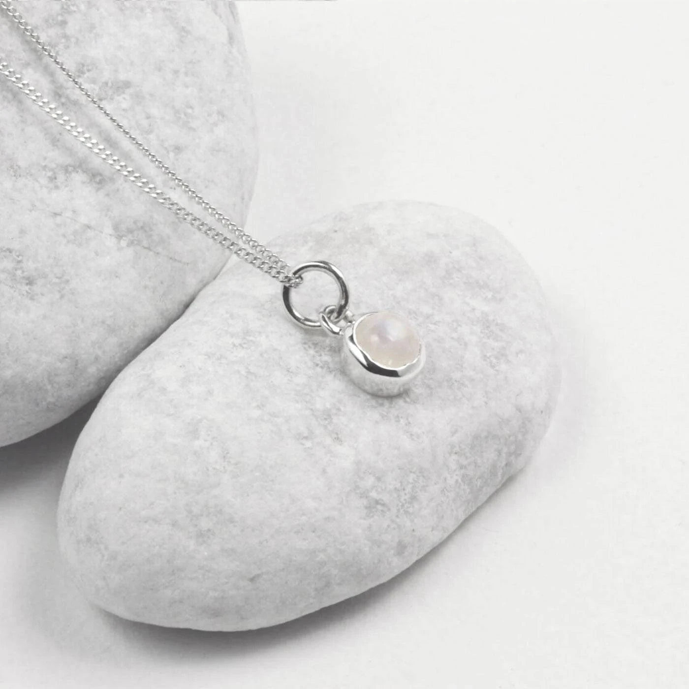 June Birthstone Necklace - Moonstone Charm in Sterling Silver
