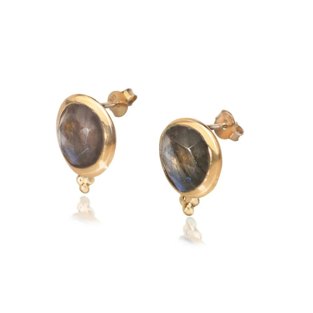 Labradorite 'You Are Loved' Stud Earrings In Gold Vermeil