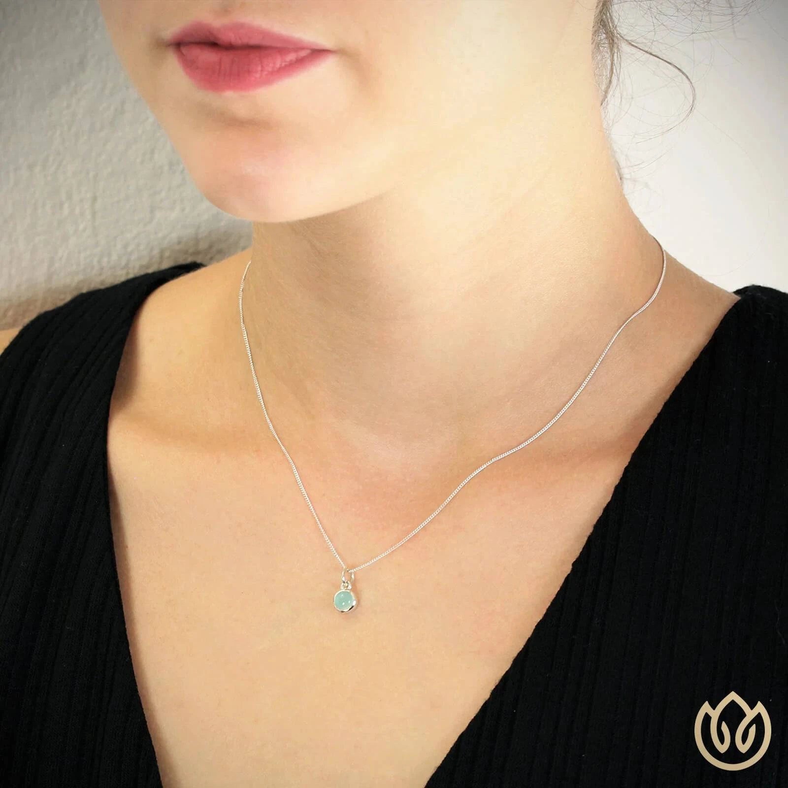 March Birthstone Jewellery Set with Aqua Chalcedony Studs and Pendant Necklace
