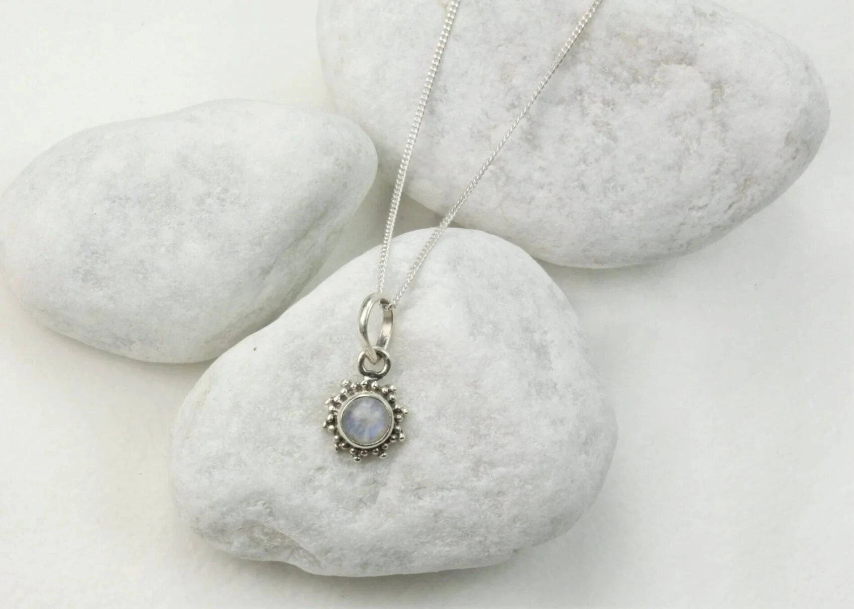 Star Motif Pendant Necklace with Moonstone in Sterling Silver