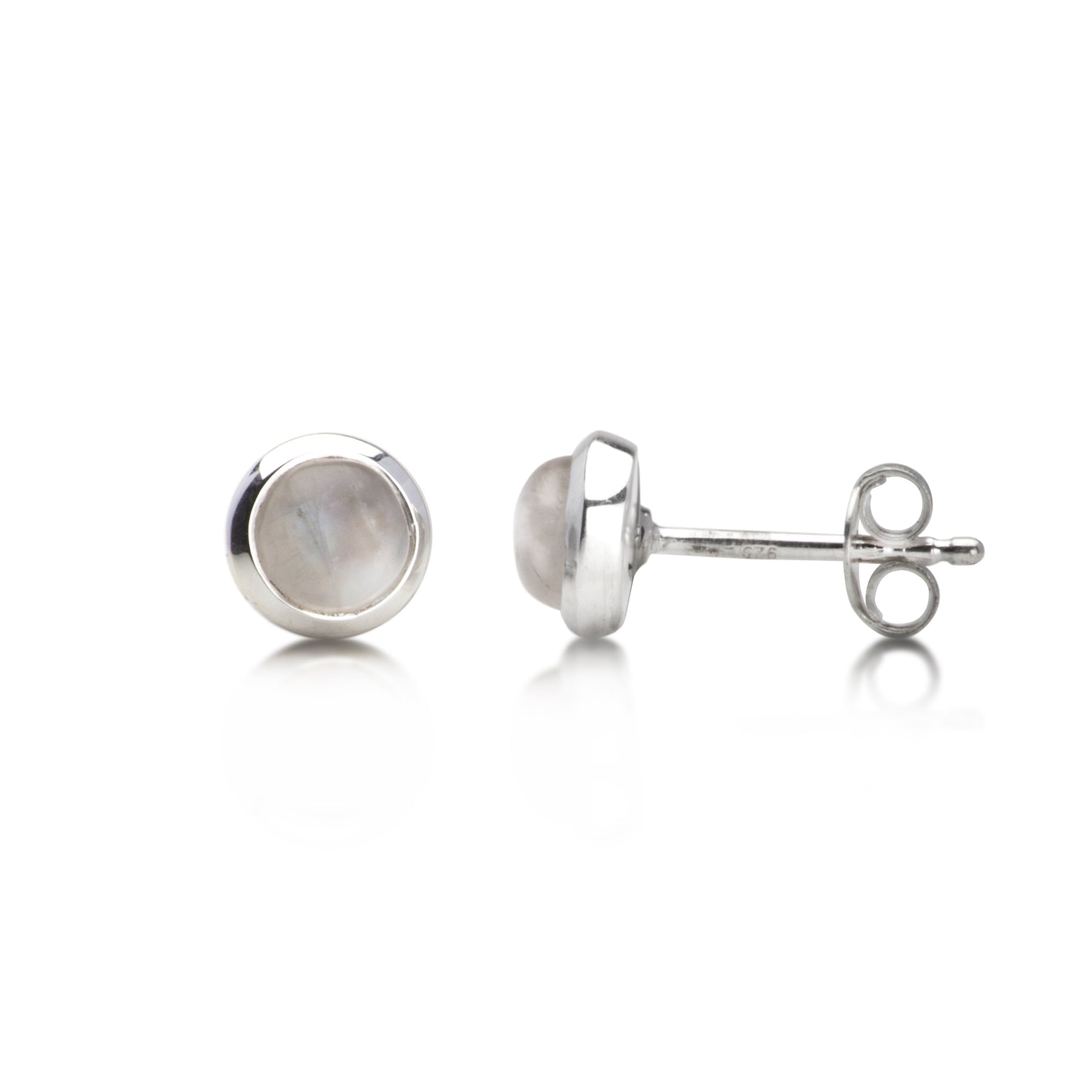 Round Cabochon Moonstone Studs in Sterling Silver