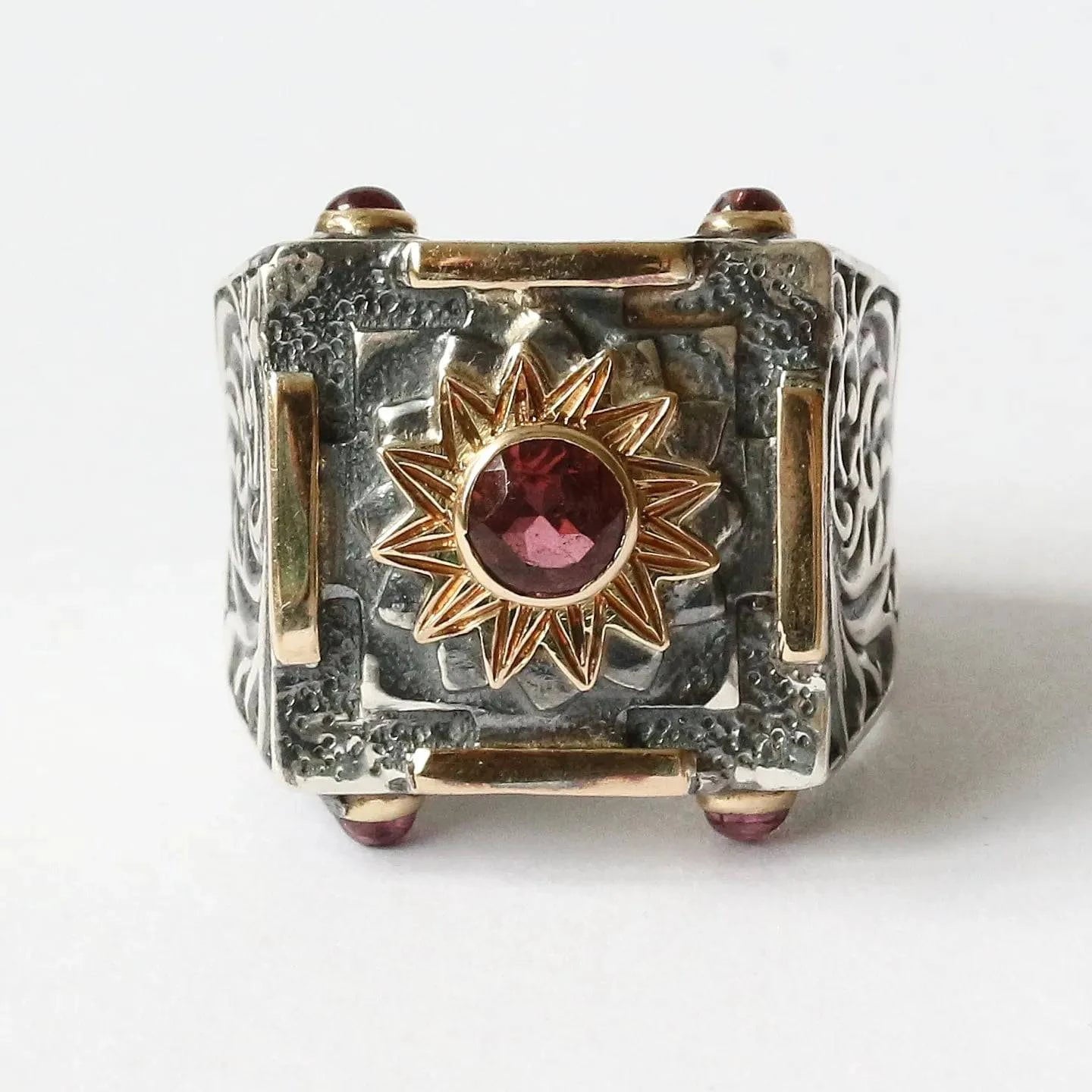 Mystic Royal Mandala Ring with Faceted Pink Tourmaline
