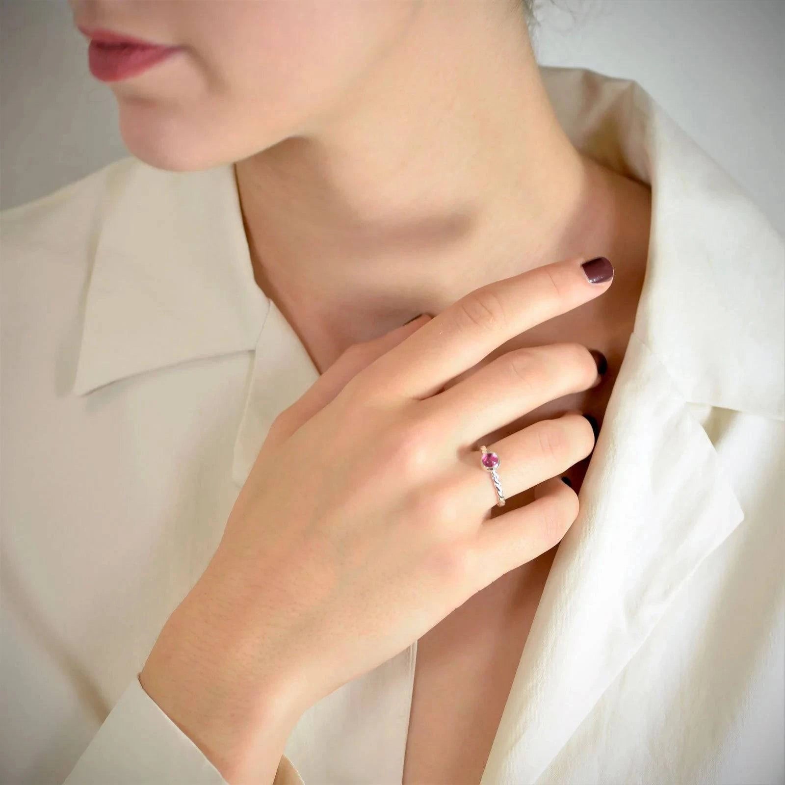 October Birthstone Ring with Pink Tourmaline Gemstone in Silver