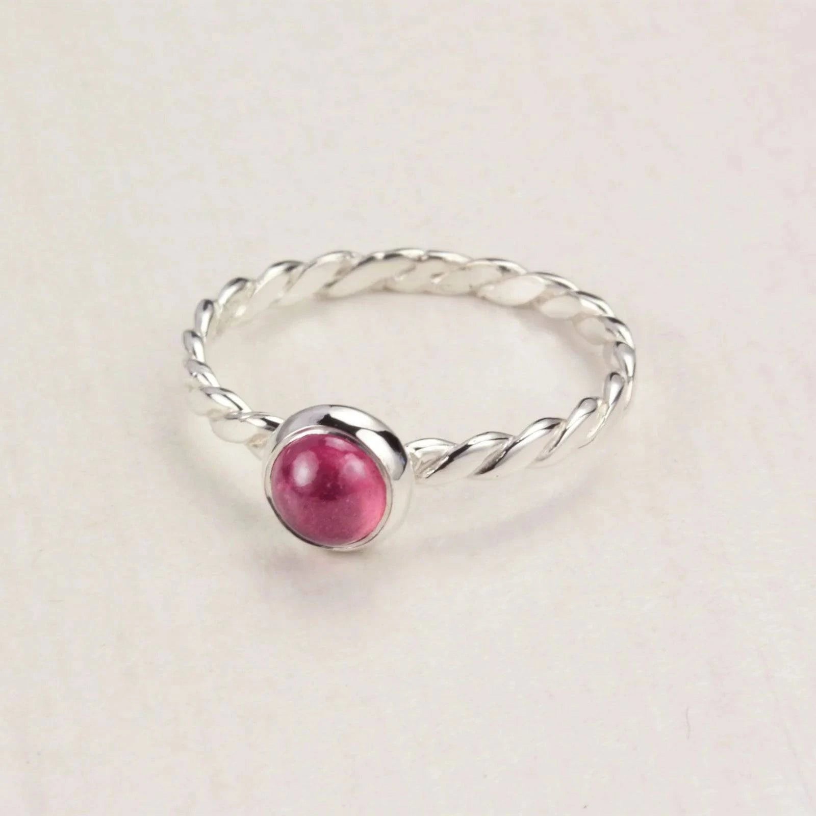 October Birthstone Ring with Pink Tourmaline Gemstone in Silver