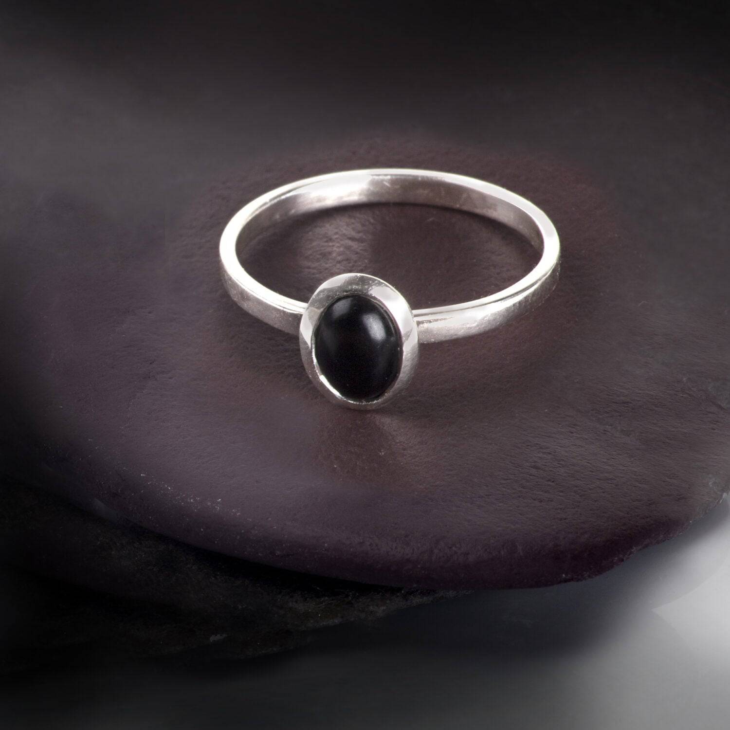 Oval Black Onyx Ring in Sterling Silver